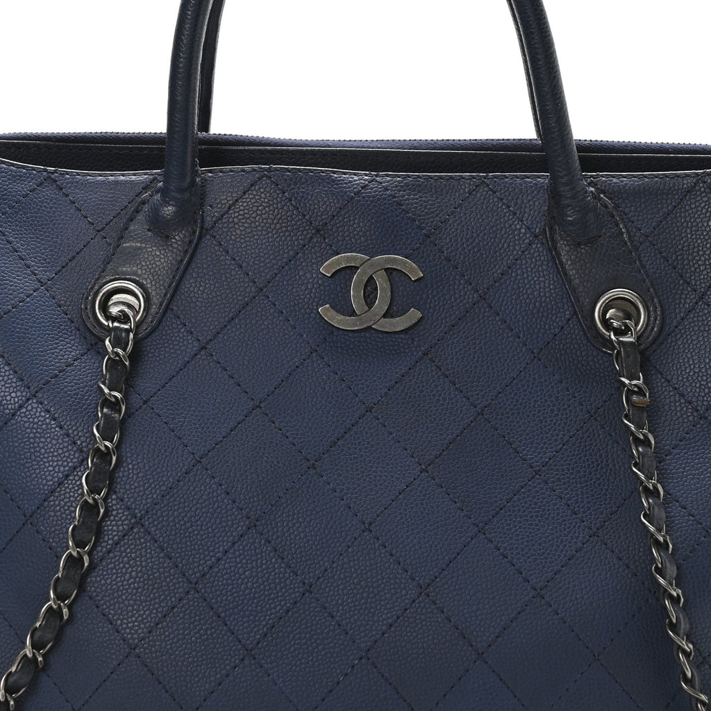 Chanel Grained Vegetal Calfskin Urban Shopping Tote Blue