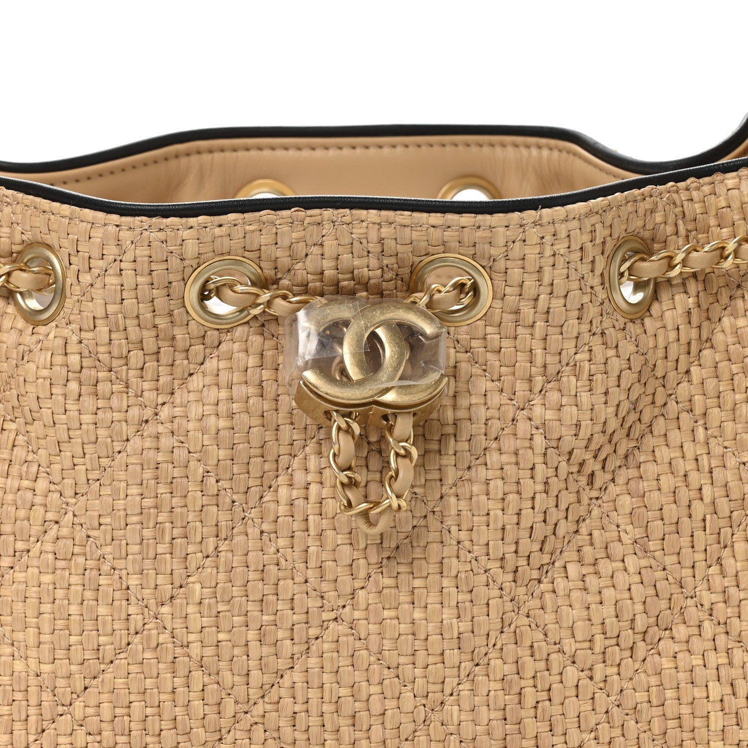 Chanel Braided Raffia Calfskin Quilted Mini Chanel 25 Handbag Beige Black