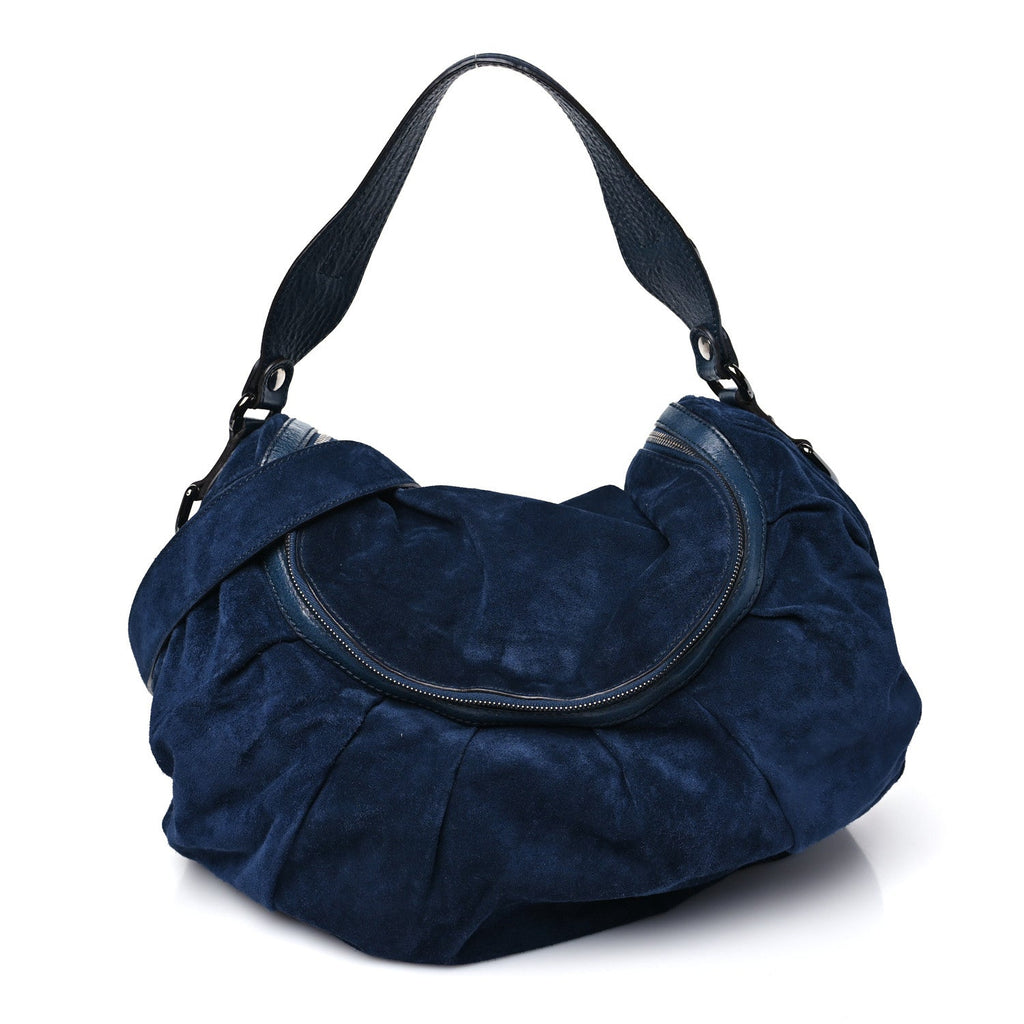 Gucci Suede Medium Icon Bit Shoulder Bag Blue