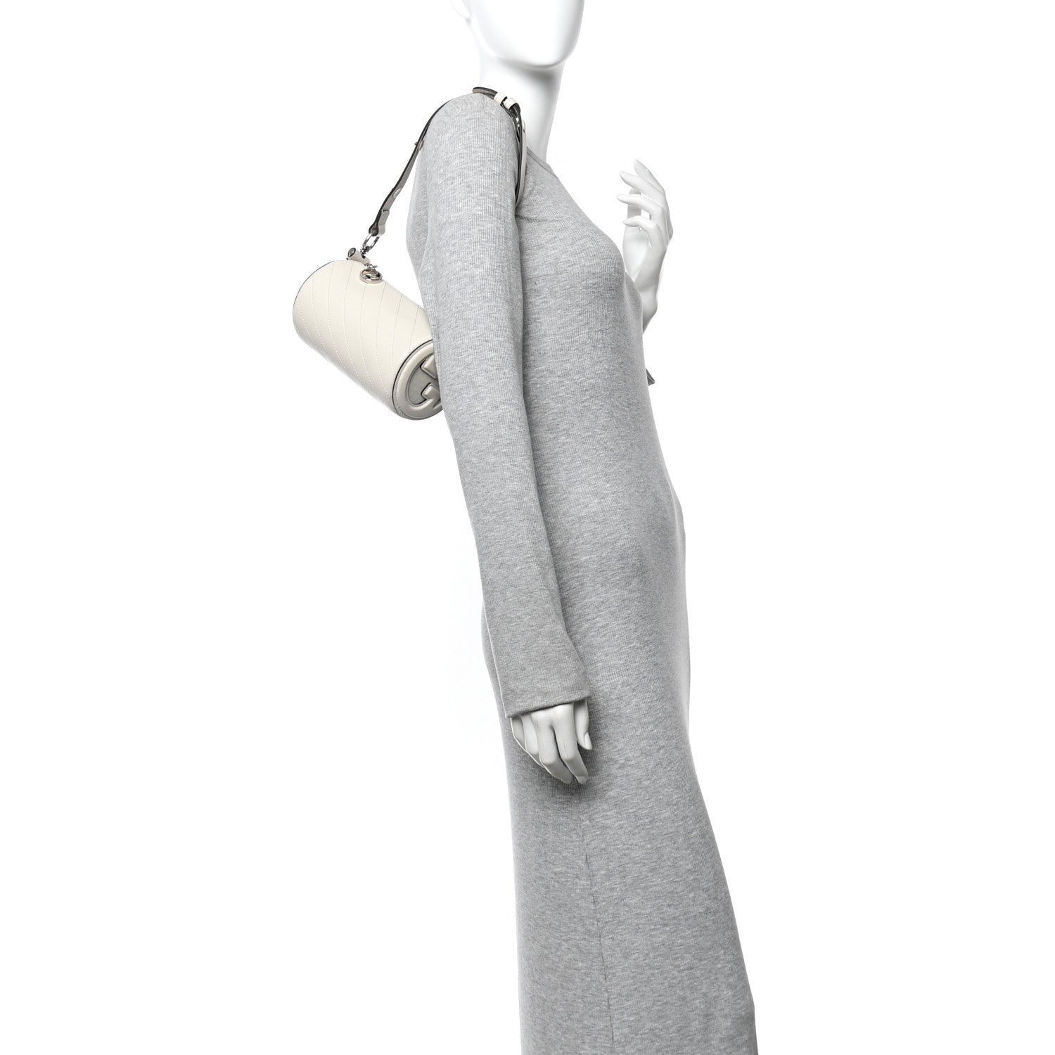 Gucci Sakai Be Green Calfskin Diagonal Stitched Mini Blondie Barrel Shoulder Bag Mystic White