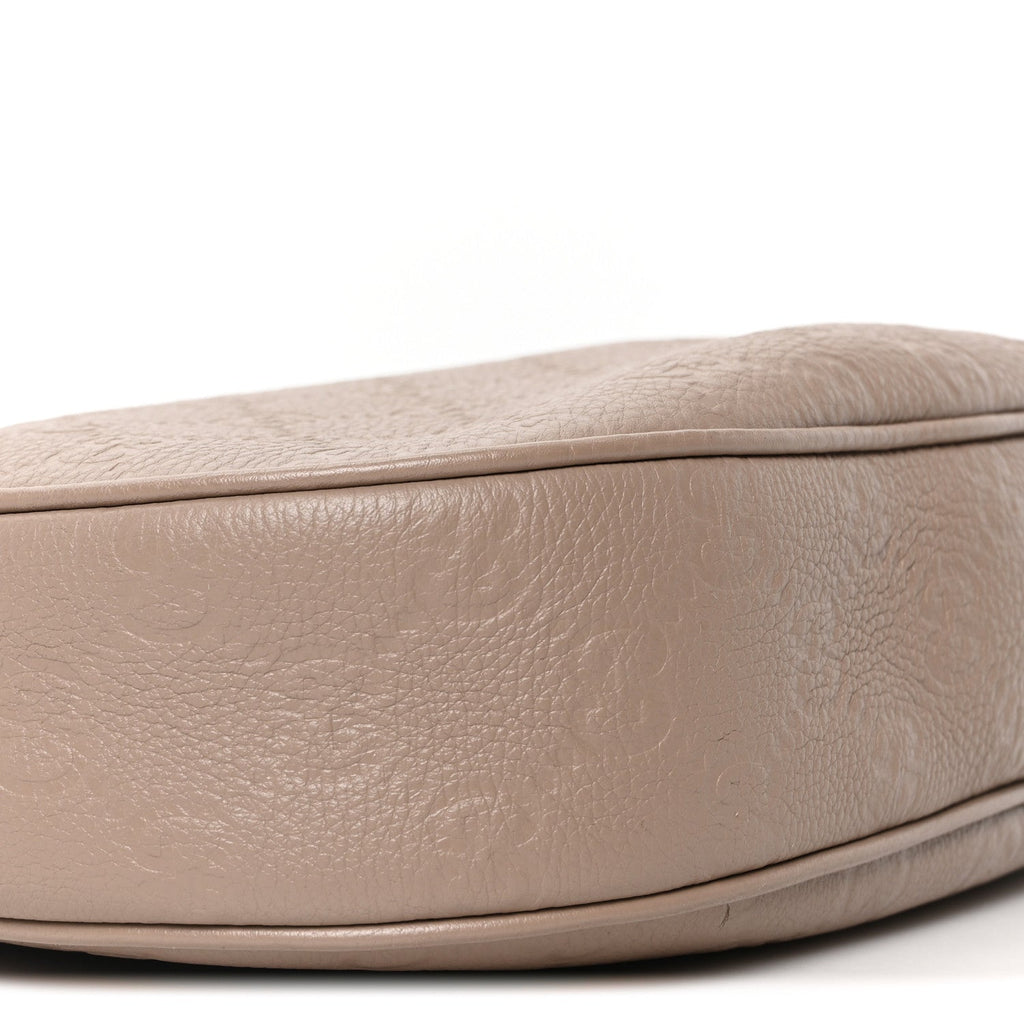 Gucci GG Grainy Calfskin Emblem Large Half Moon Shoulder Bag Taupe