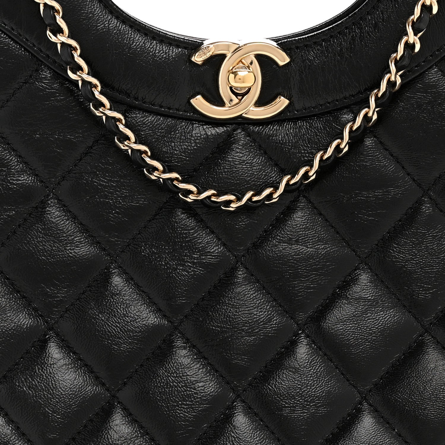 Chanel Shiny Crumpled Calfskin Quilted Small 31 Shopping Bag Black