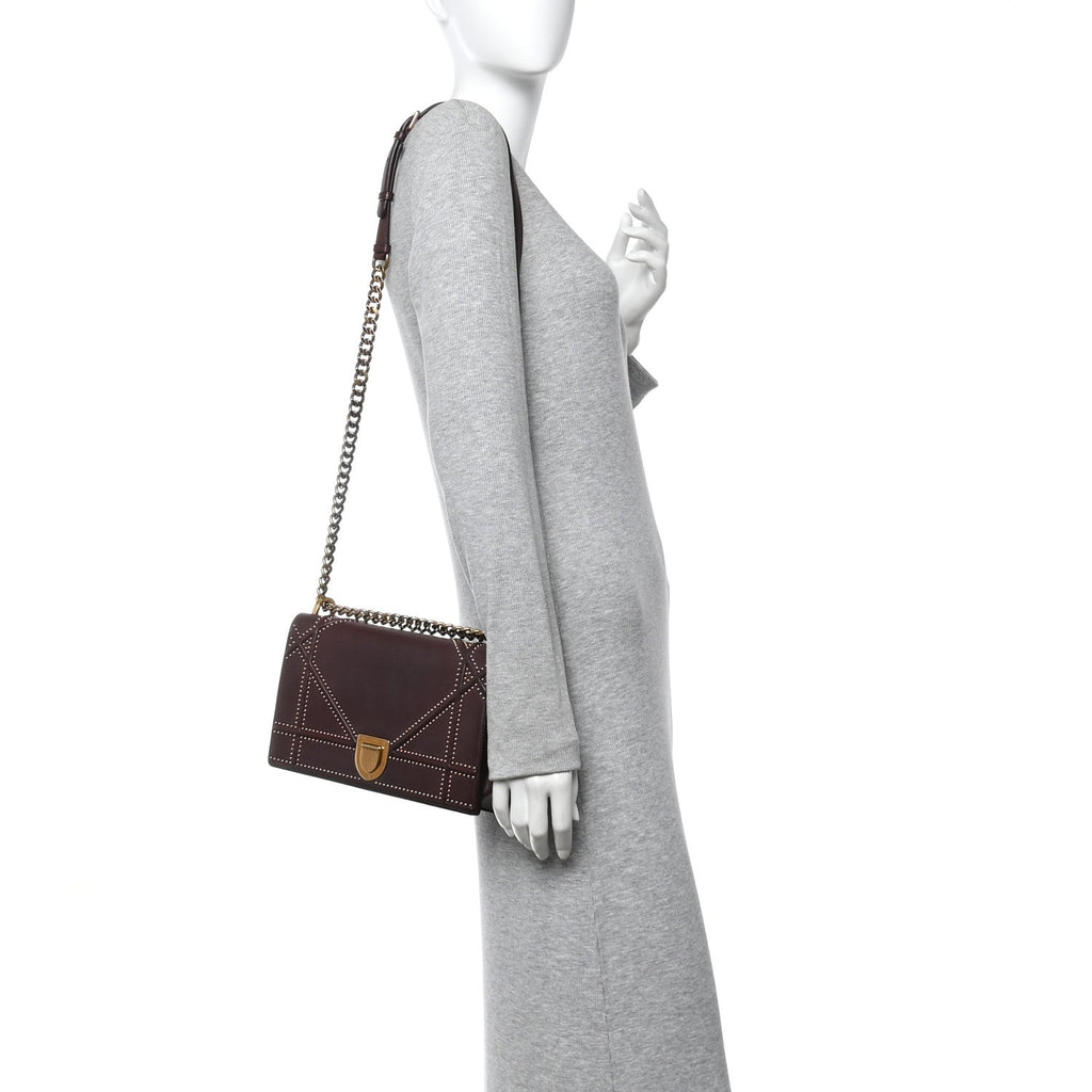 Christian Dior Lambskin Studded Medium Diorama Flap Bag Burgundy