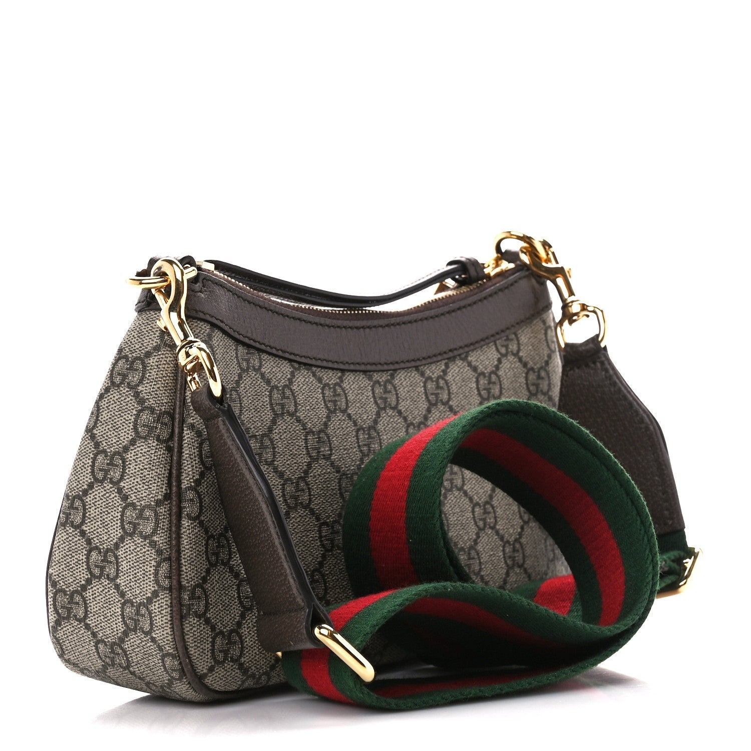 Gucci GG Supreme Monogram Textured Dollar Calfskin Web Small Ophidia GG Handbag Beige Ebony New Acero