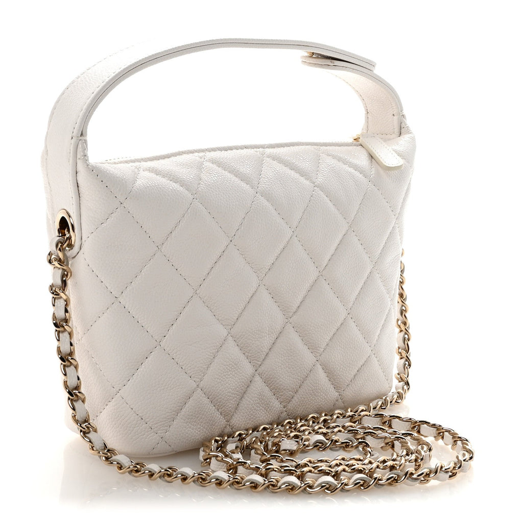 Chanel Caviar Quilted Hobo Clutch With Chain White