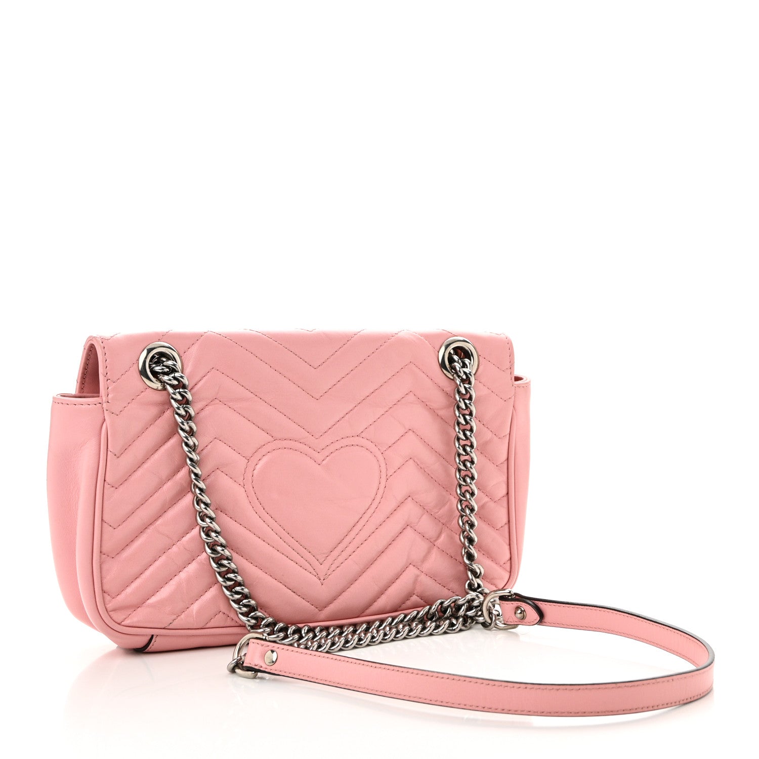 Gucci Calfskin Matelasse Small GG Marmont Shoulder Bag Wild Rose