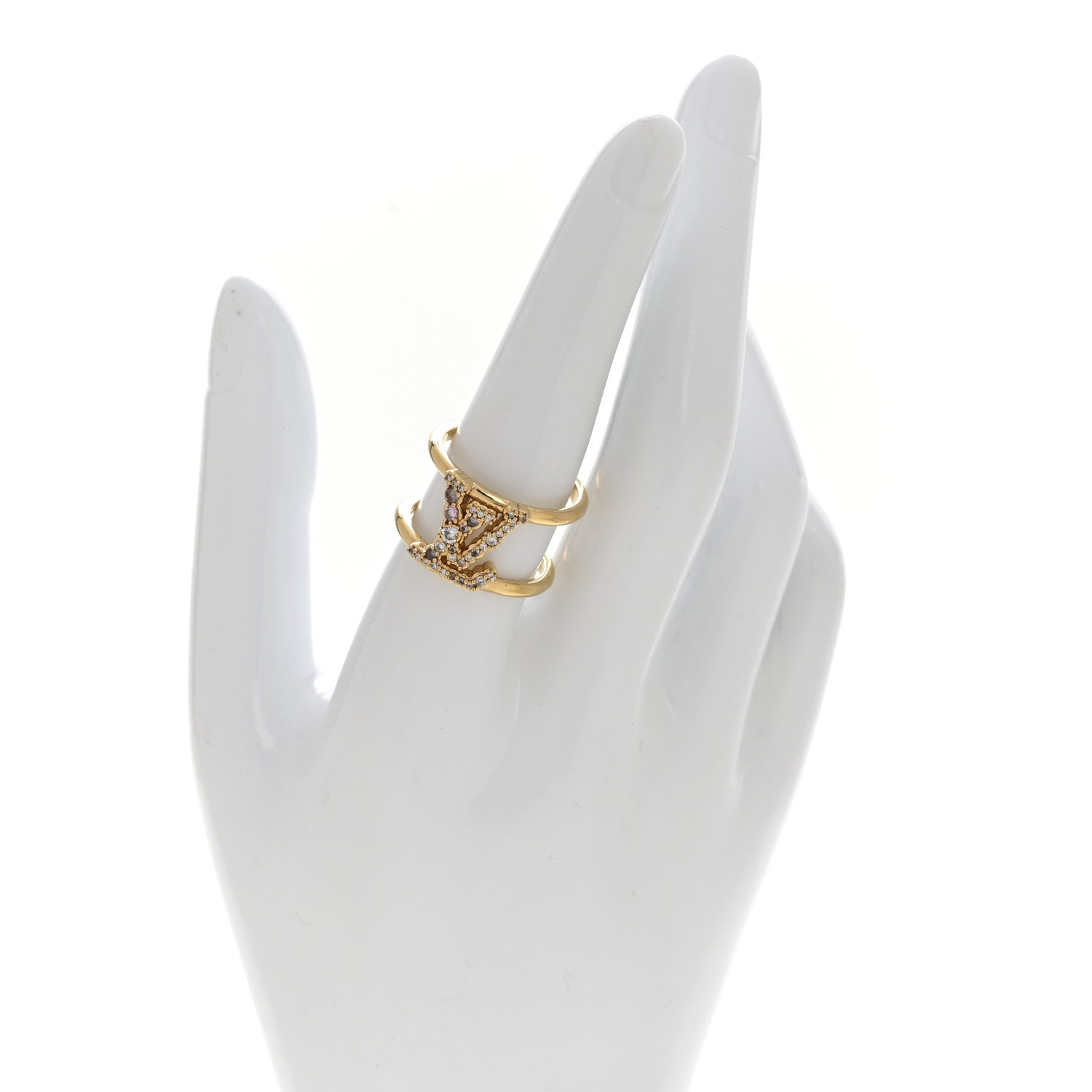 Louis Vuitton Metal Crystal Iconic Tresor Ring L Gold