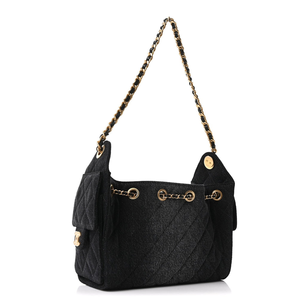 Chanel Washed Denim Quilted Mini Chanel 25 Handbag Black
