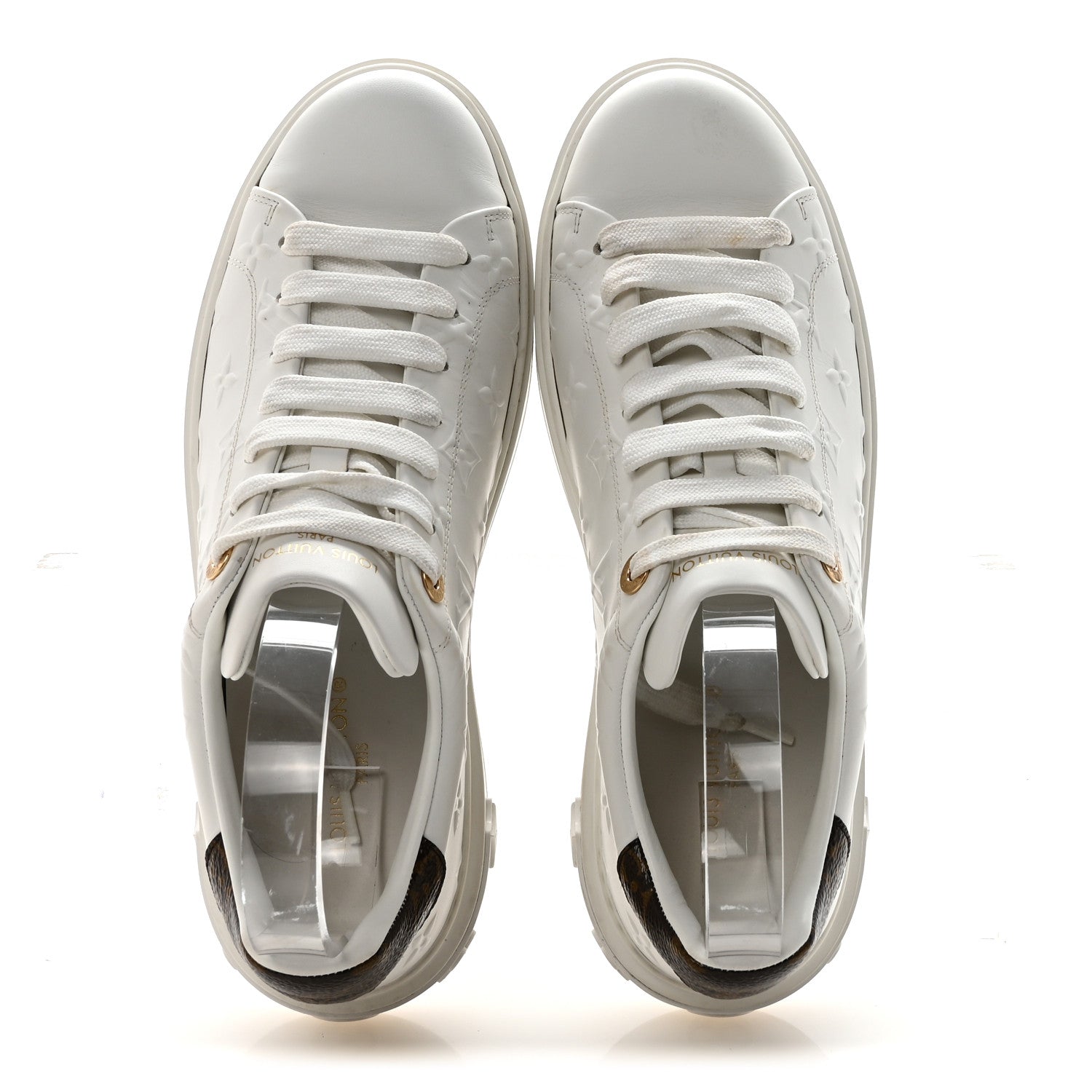 Louis Vuitton Lambskin Embossed Monogram Time Out Sneakers 40 White