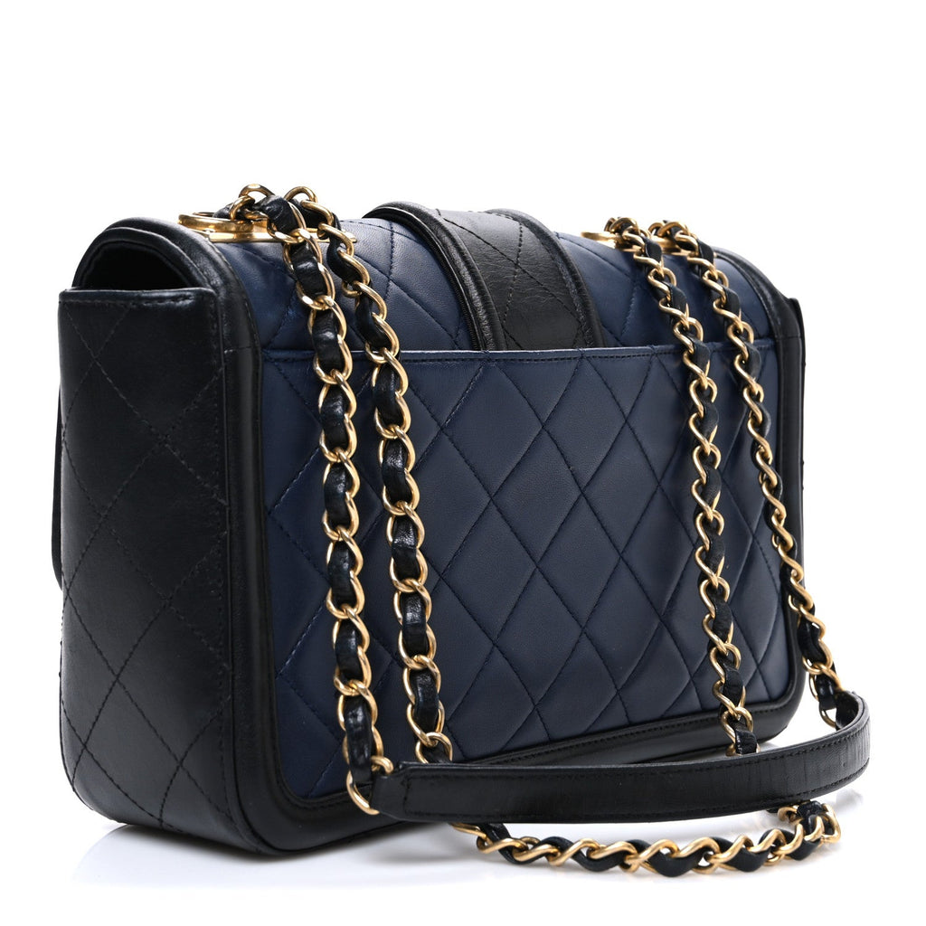 Chanel Lambskin Quilted Medium Elegant CC Flap Navy Black