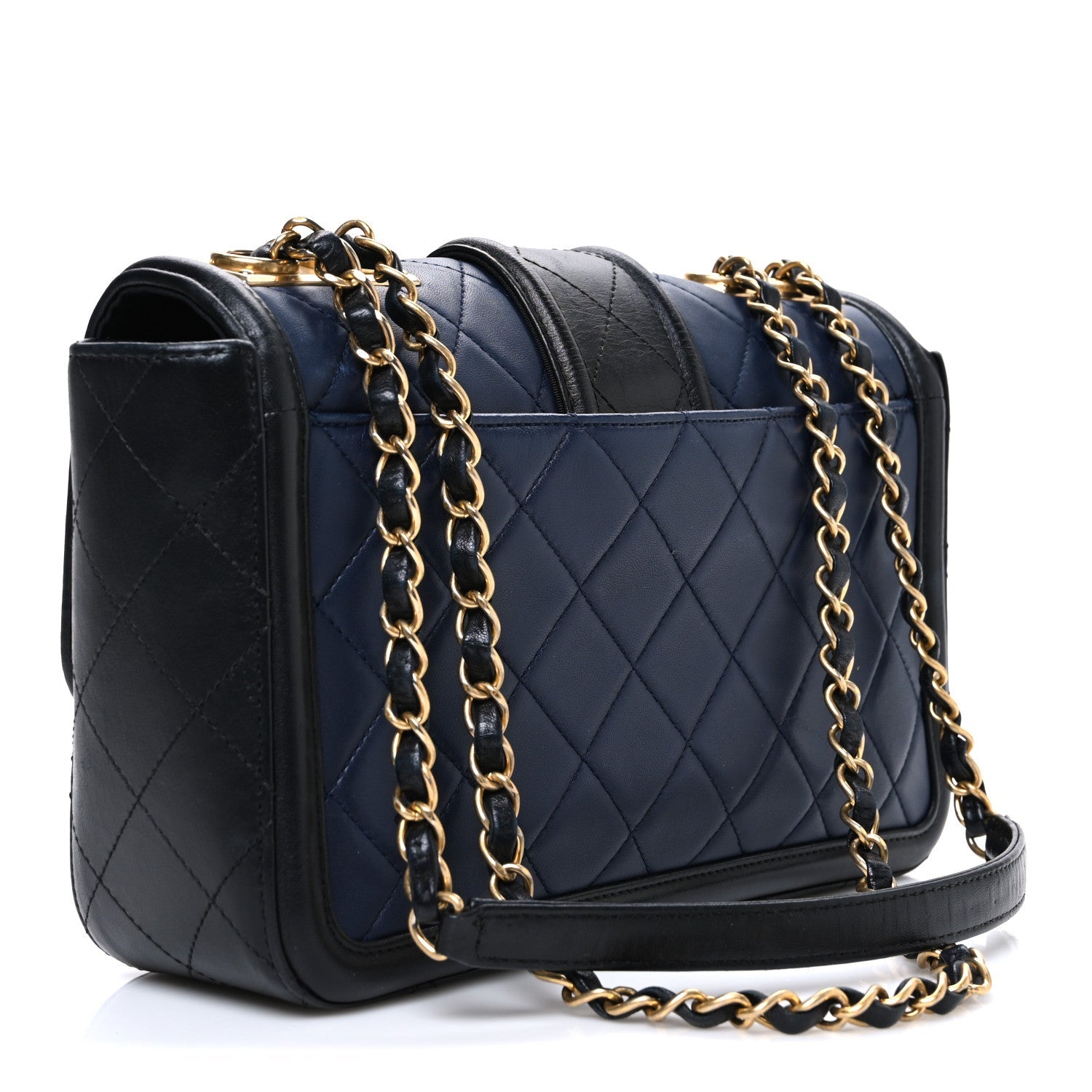 Chanel Lambskin Quilted Medium Elegant CC Flap Navy Black