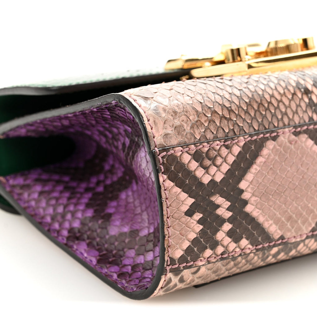 Gucci Snakeskin Small Padlock Shoulder Bag Green Pink Purple