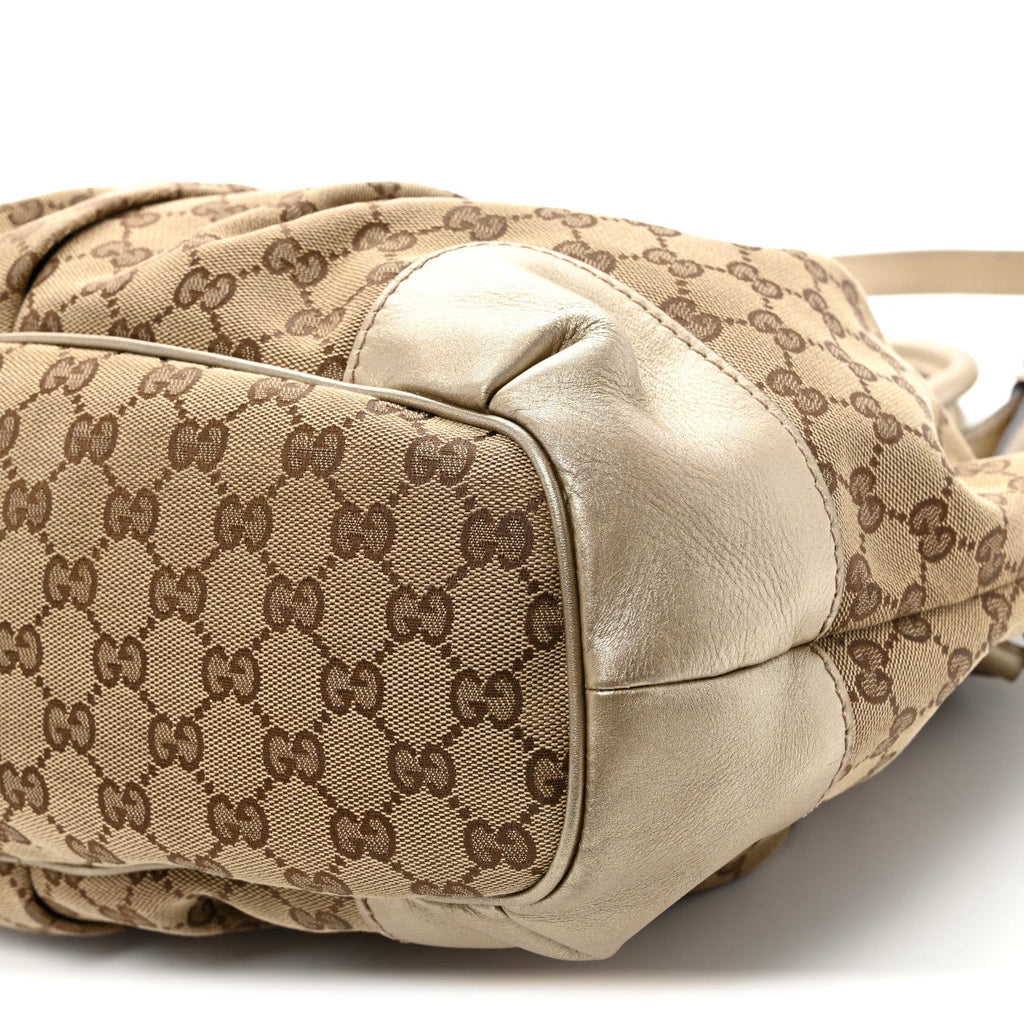 Gucci Metallic Monogram Large Sukey Top Handle Bag Beige Gold