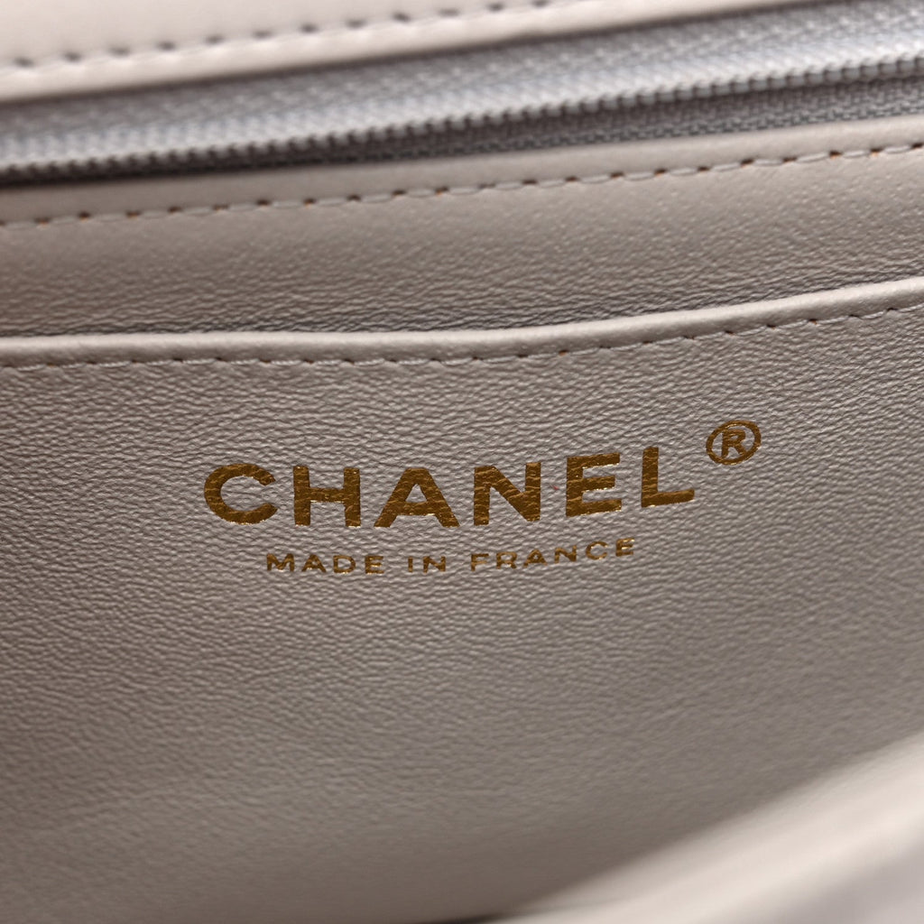 Chanel Lambskin Quilted Mini Top Handle Rectangular Flap Grey