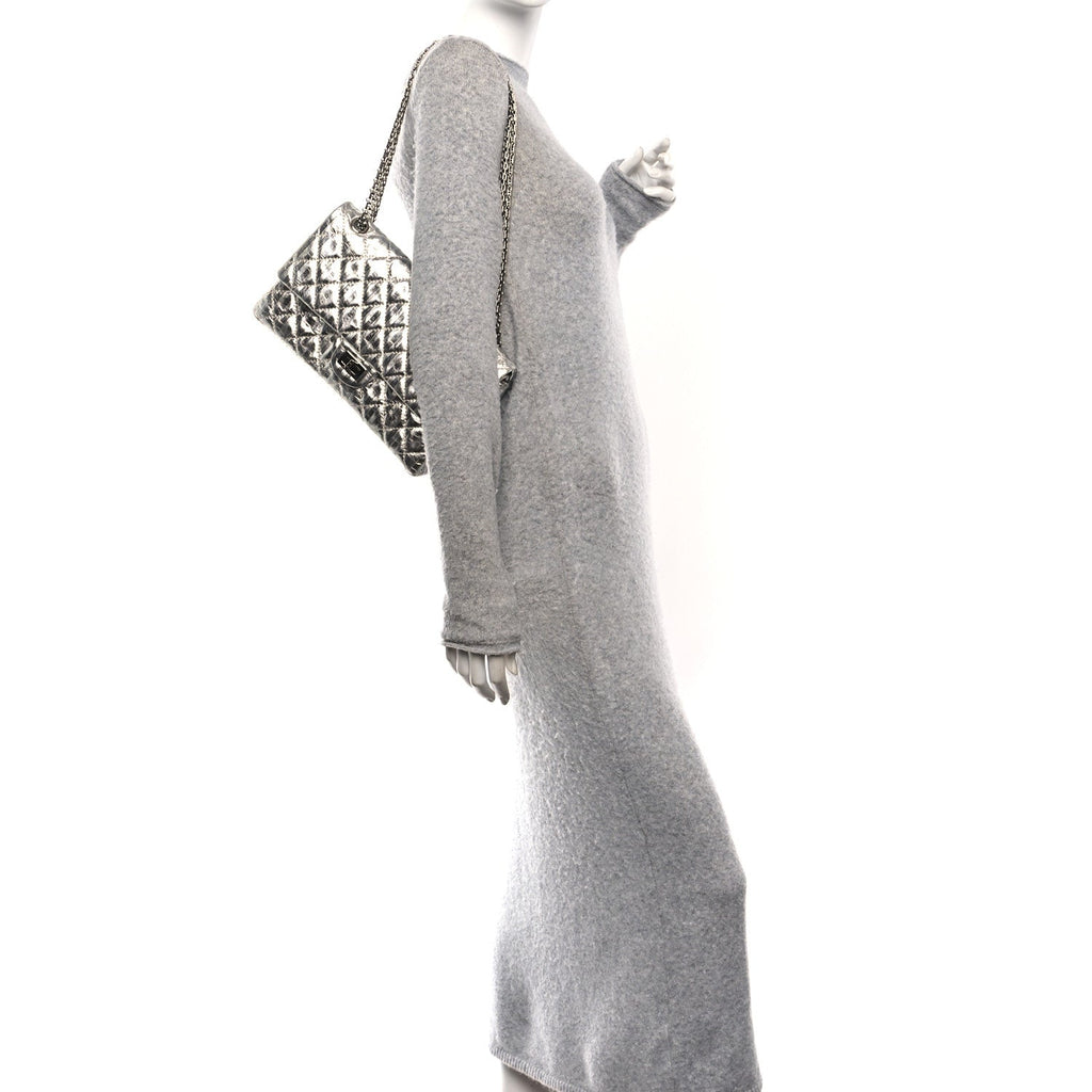 Chanel Metallic Calfskin Striped 2.55 Reissue 226 Silver