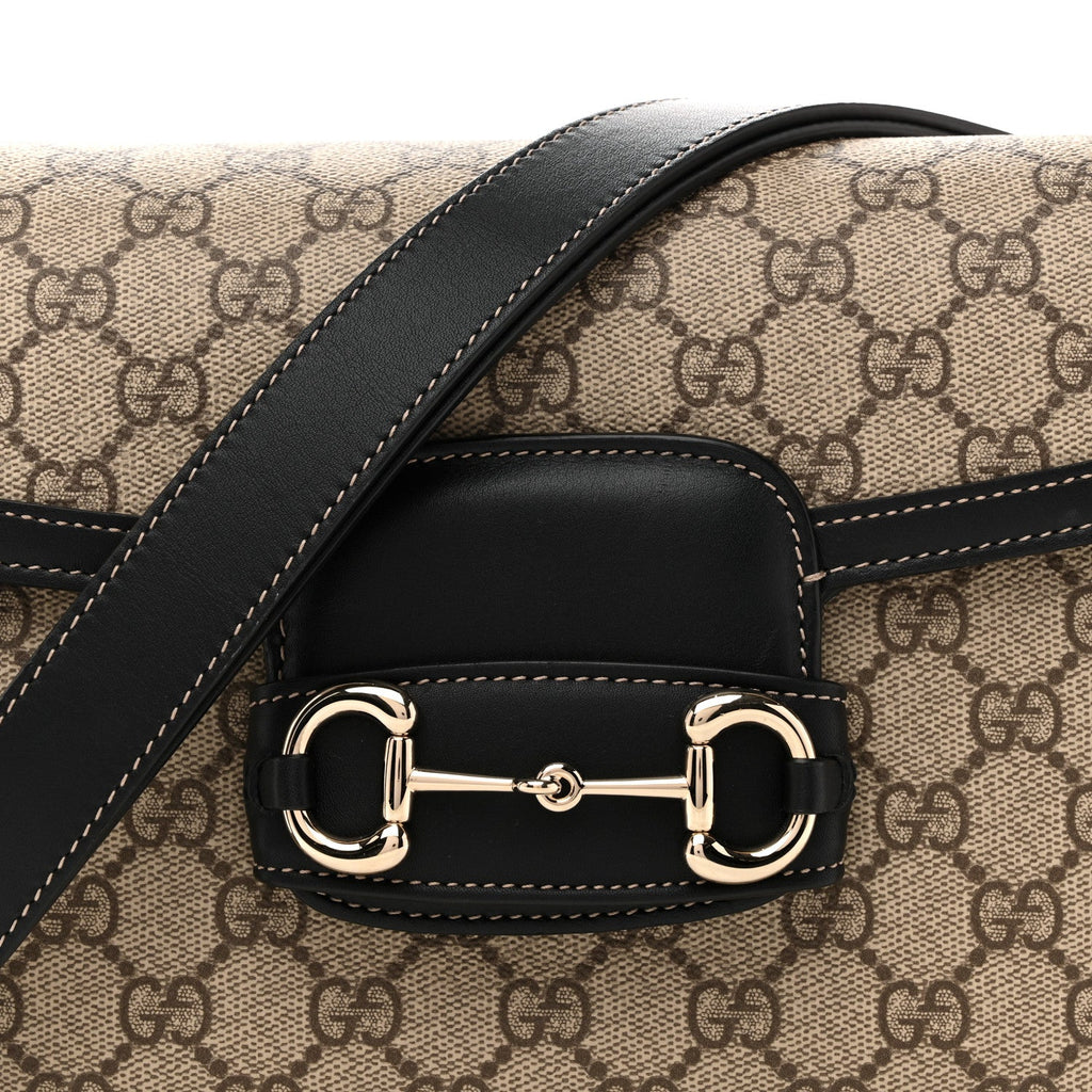 Gucci GG Supreme Monogram Horsebit 1955 Soft Small Shoulder Bag Beige Black
