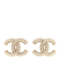 Crystal Pearl Chain Mania CC Earrings Gold