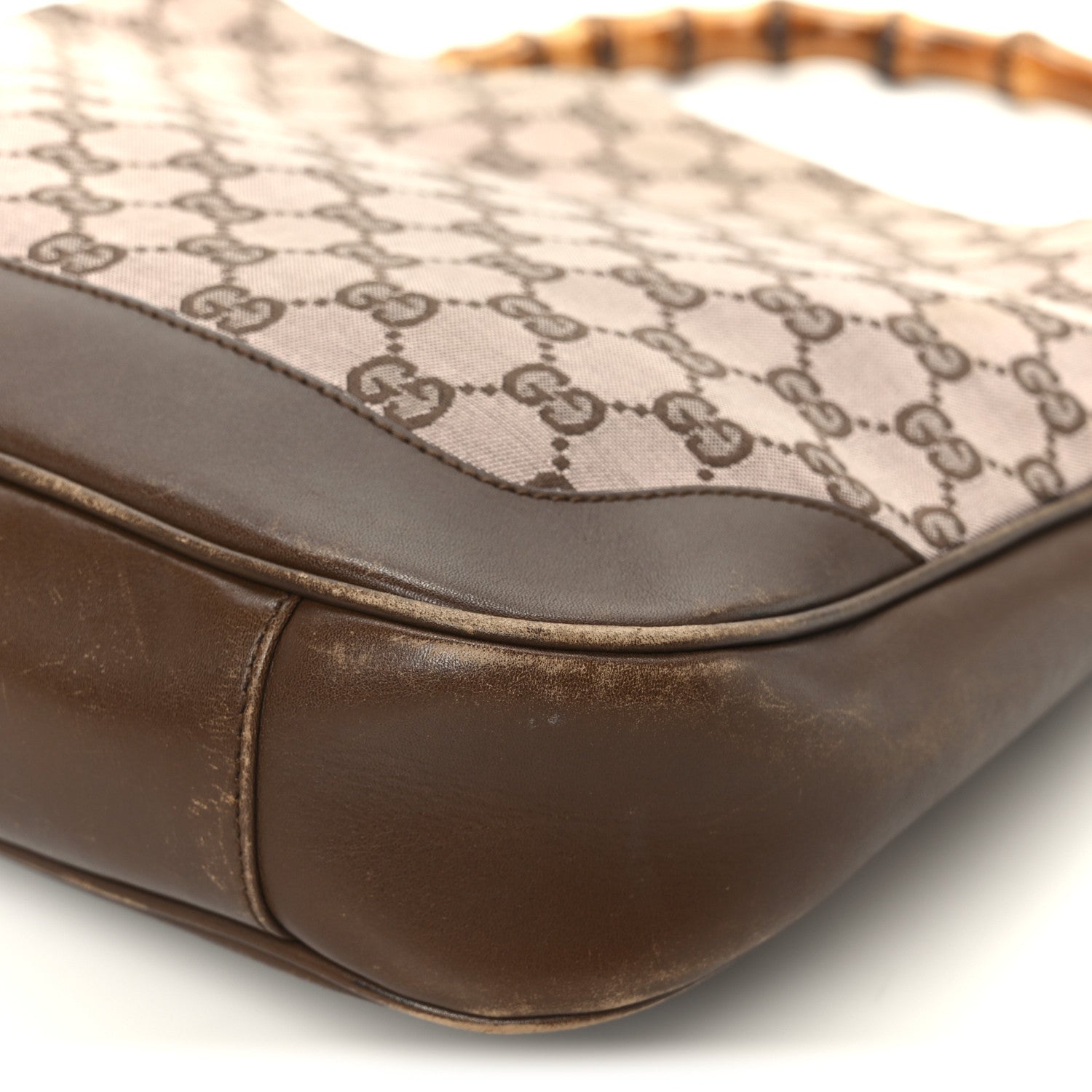Gucci Monogram Bamboo Top Handle Bag Brown Pink