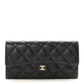 Caviar Quilted Large Gusset Flap Wallet Black