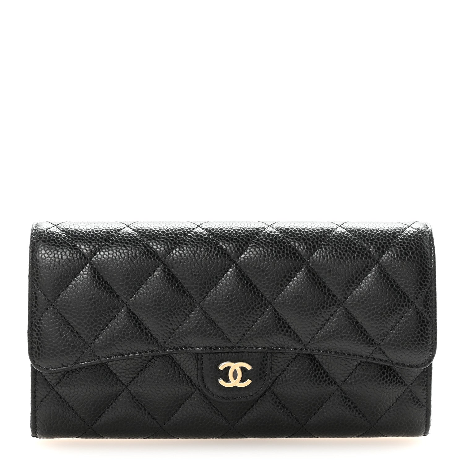 Caviar Quilted Large Gusset Flap Wallet Black