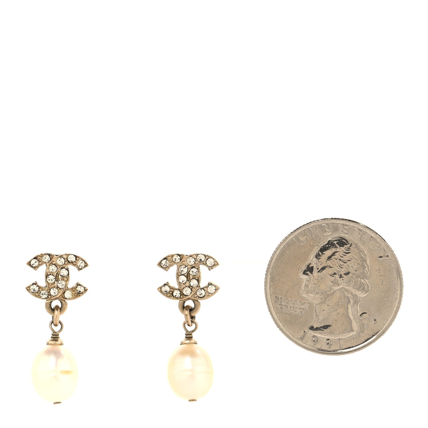 Crystal Pearl CC Drop Earrings Gold