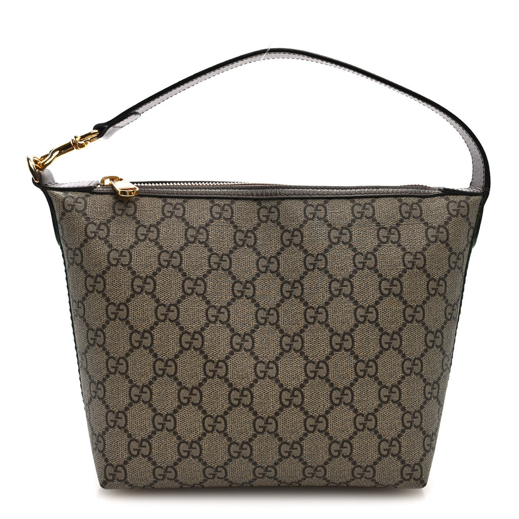 Gucci GG Supreme Monogram Textured Calfskin Web Super Mini Ophidia Shoulder Bag Beige Ebony New Acero