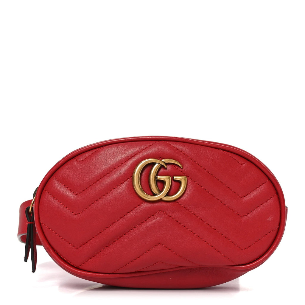 Gucci Calfskin Matelasse GG Marmont Belt Bag 105 42 Hibiscus Red