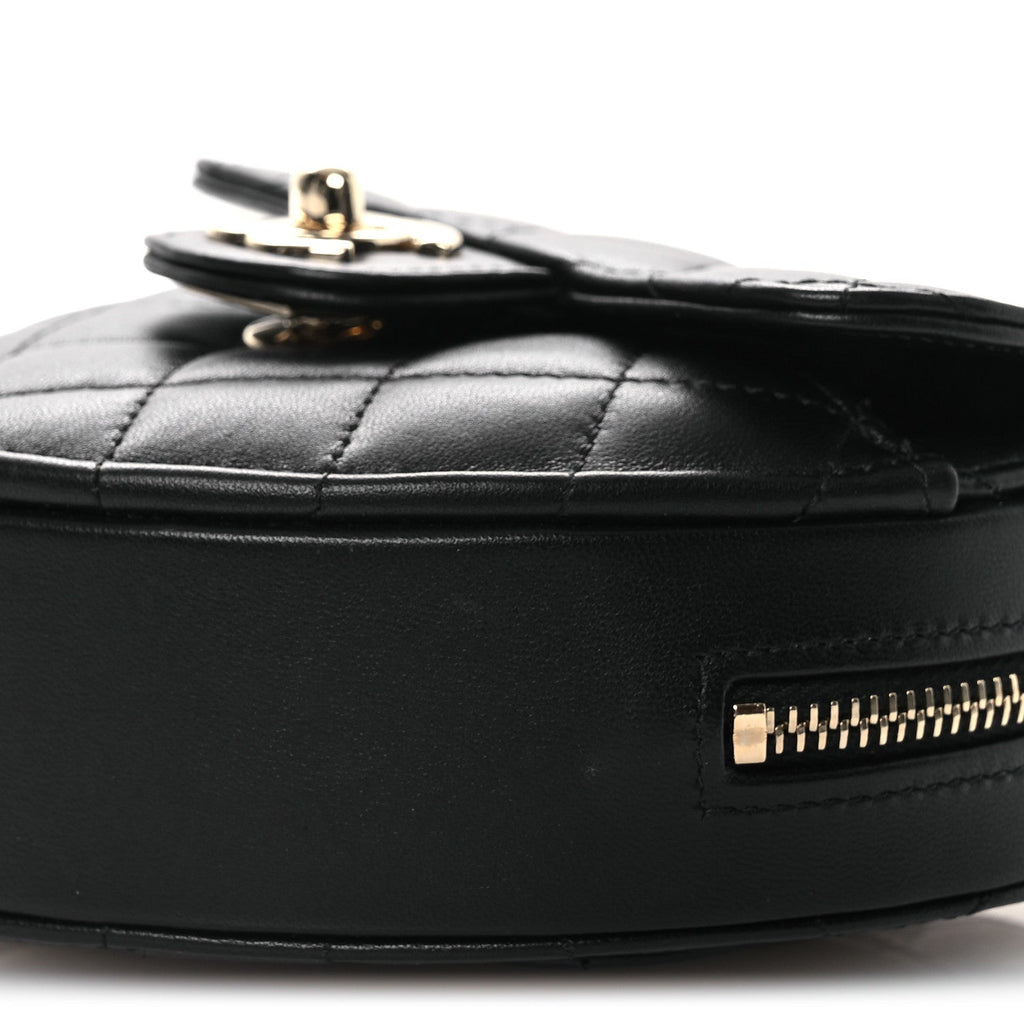 Chanel Lambskin Quilted CC In Love Heart Clutch With Chain Black
