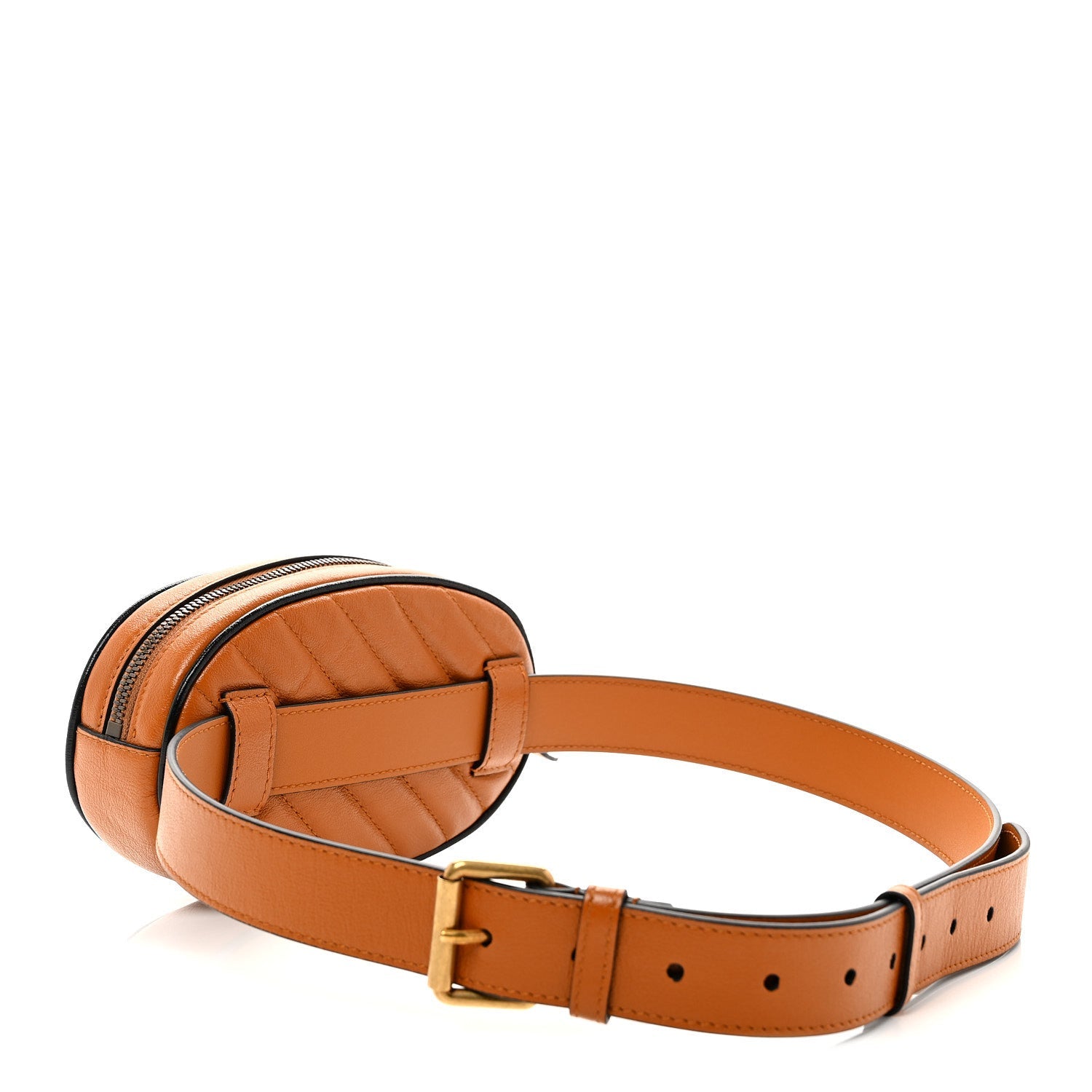Gucci Vintage Effect Calfskin Matelasse Diagonal Torchon GG Marmont Belt Bag 95 38 Cognac