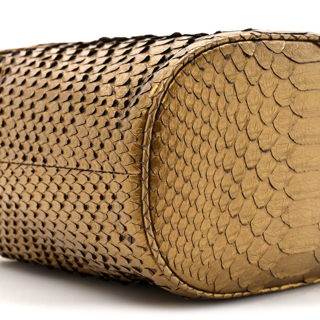 Chanel Metallic Snakeskin Paris Hamburg Drawstring Bucket Bag Gold