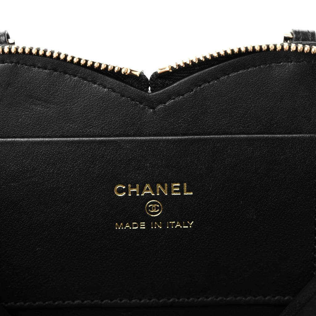 Chanel Patent Calfskin Resin Quilted CC Heart Clutch With Chain Black