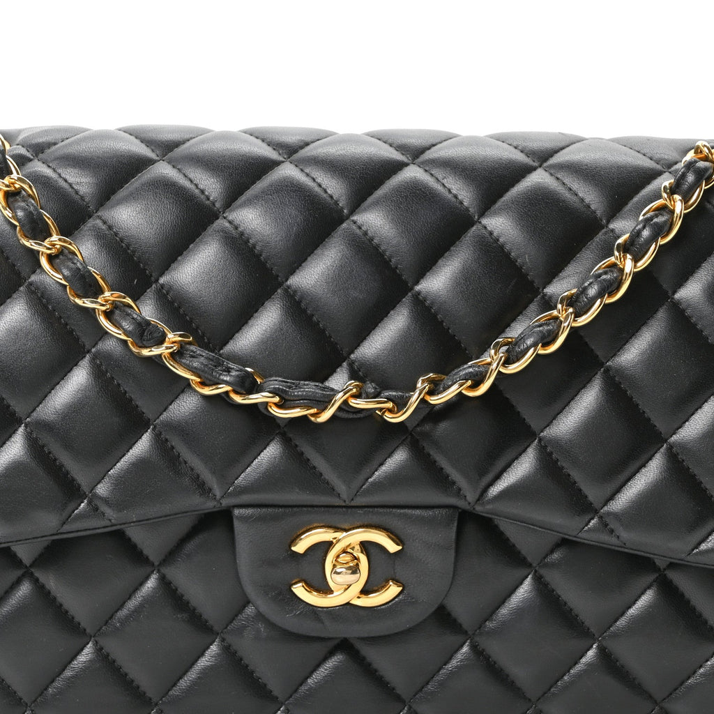 Chanel Lambskin Quilted Jumbo Double Flap Black