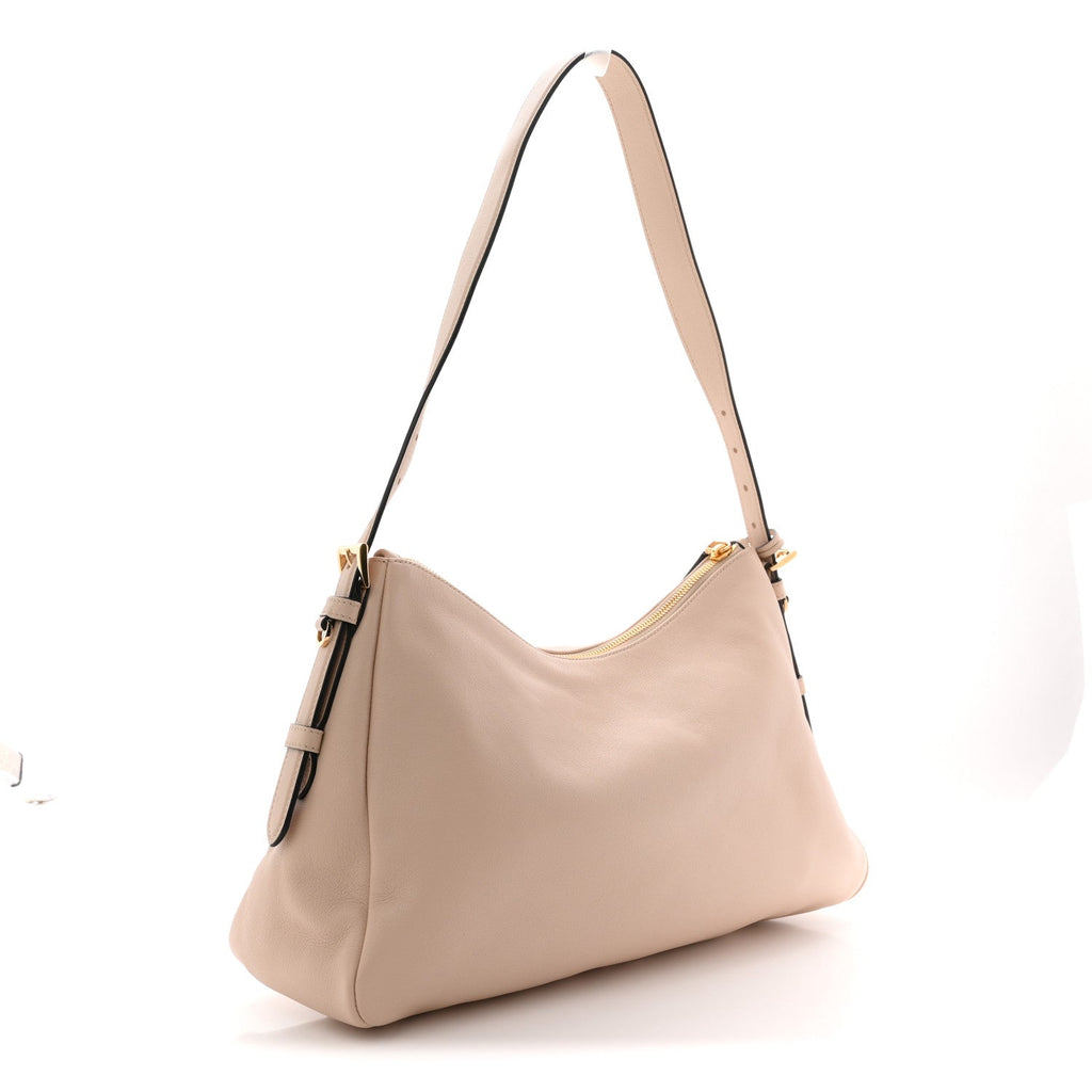 Prada Soft Calfskin Large Aimée Shoulder Bag Travertine