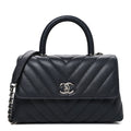 Chanel Caviar Chevron Quilted Mini Coco Handle Flap Dark Grey