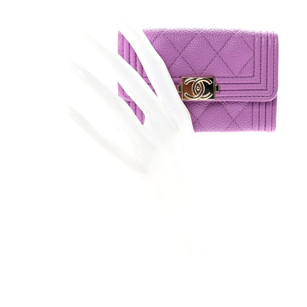 Caviar Quilted Boy Flap Card Holder Purple