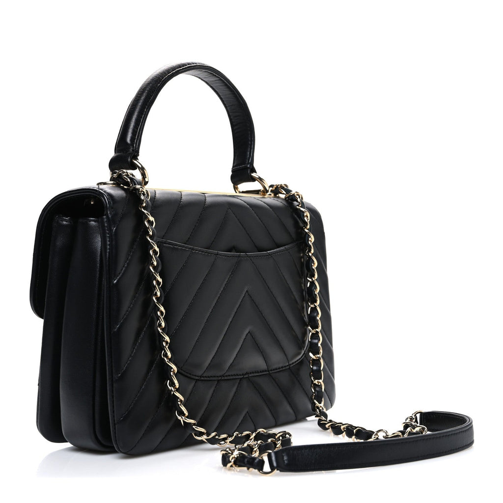 Chanel Lambskin Chevron Quilted Small Trendy CC Flap Dual Handle Bag Black