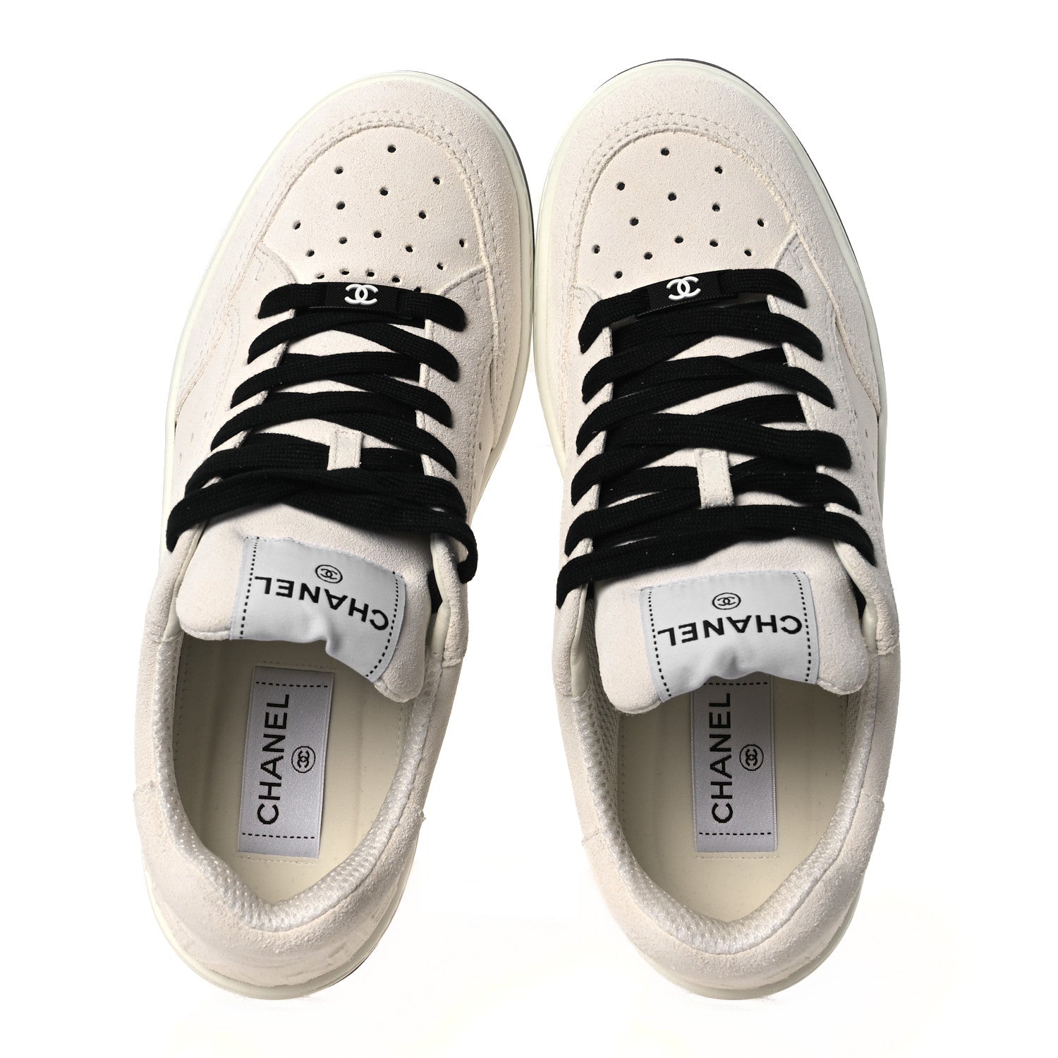 Chanel Suede Calfskin Logo Sneakers 40 Black White
