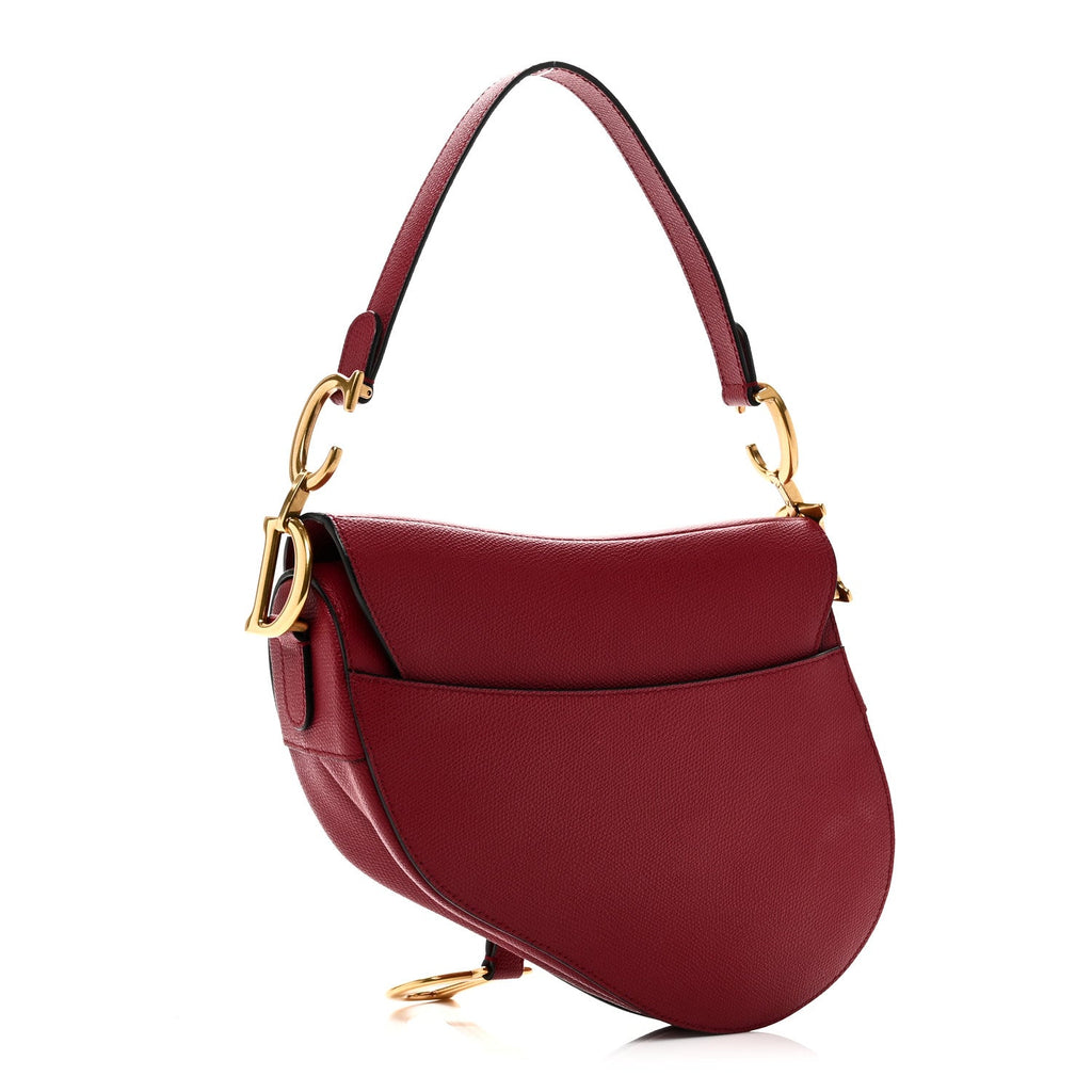 Christian Dior Grained Calfskin Saddle Bag Red