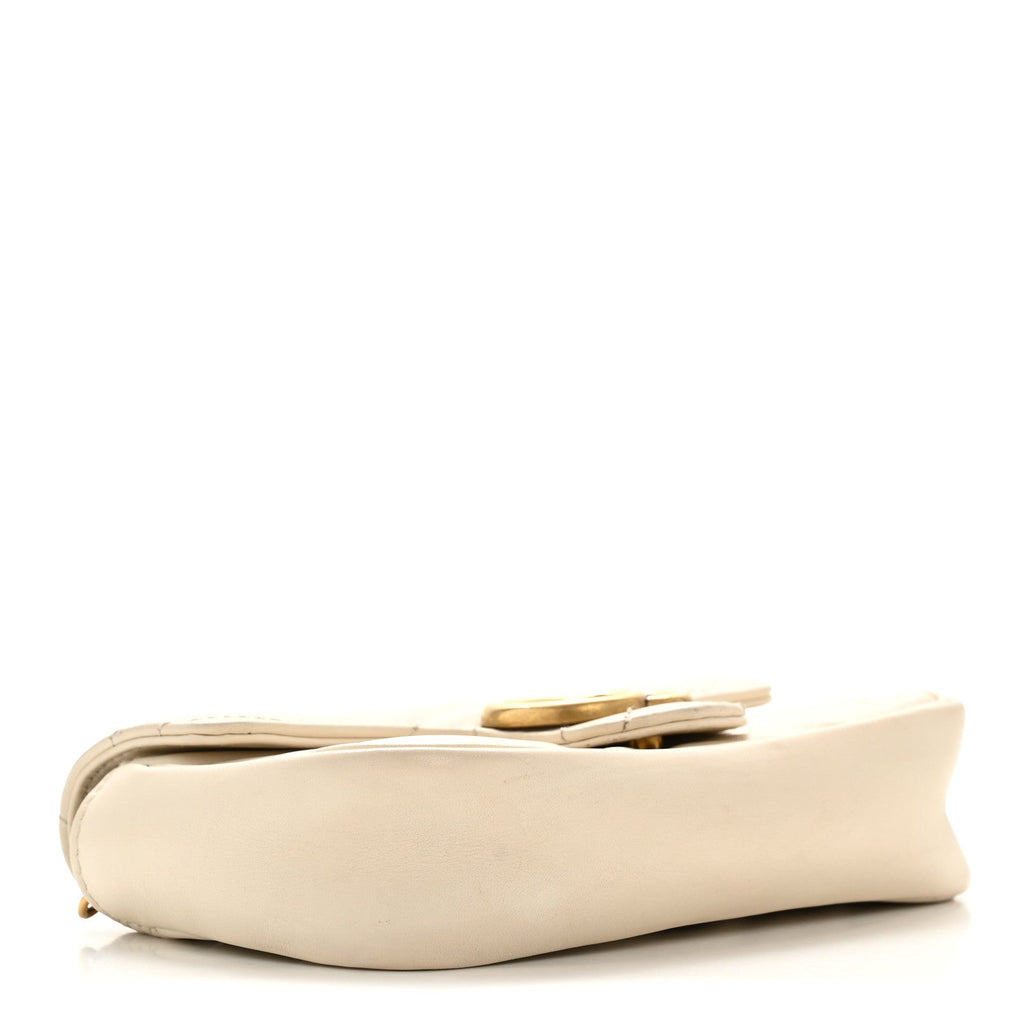 Gucci Calfskin Matelasse Super Mini GG Marmont Shoulder Bag White