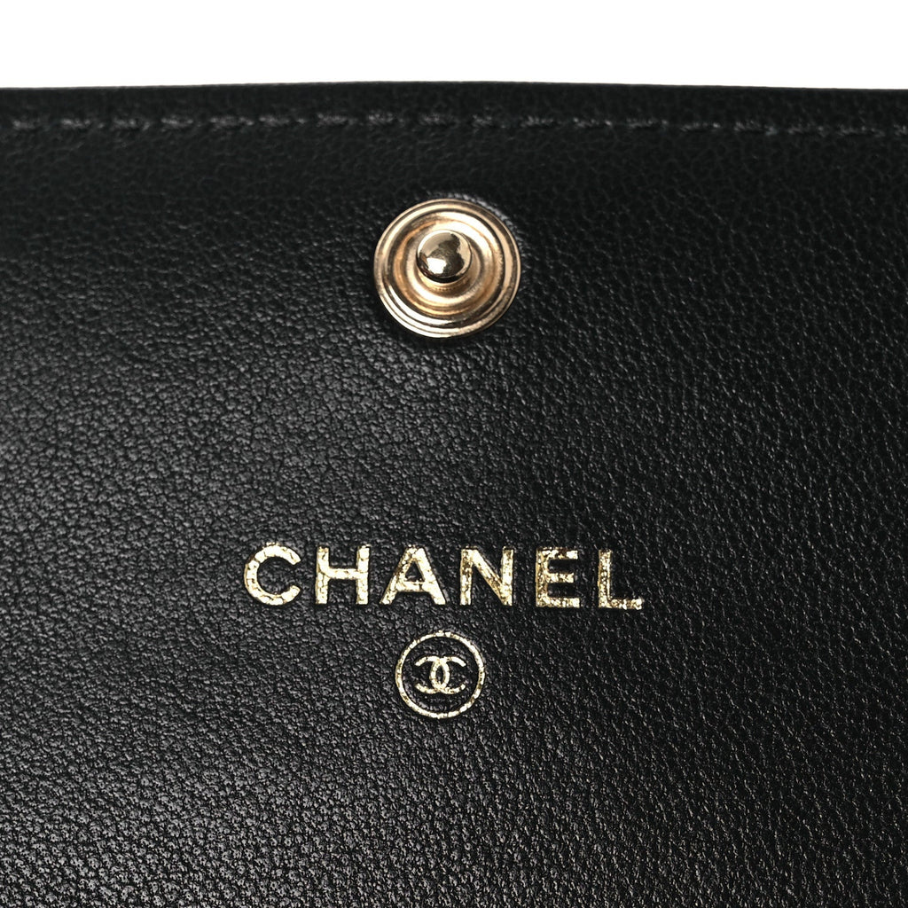 Chanel Lambskin Quilted Chanel 19 Flap Coin Purse With Chain Black