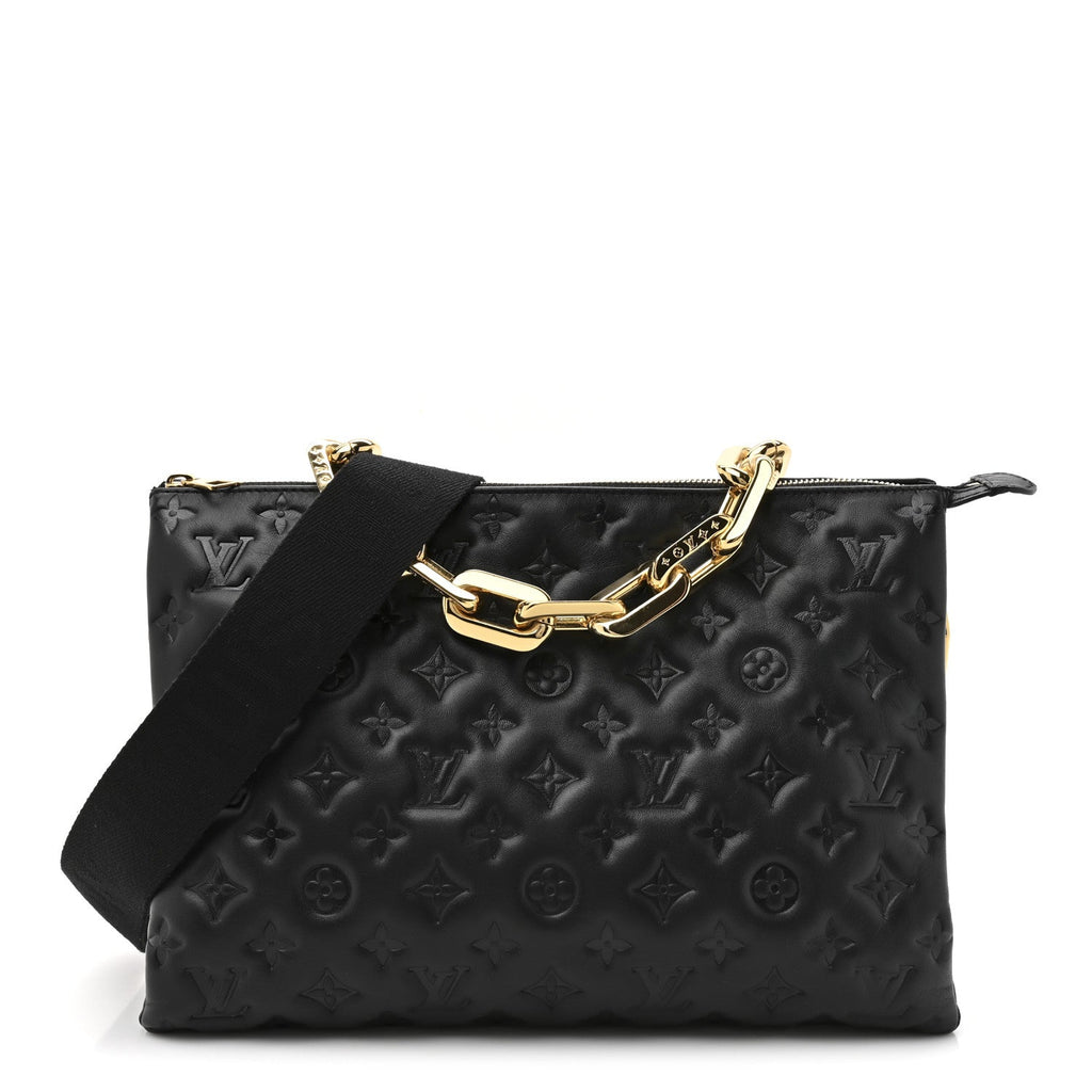 Louis Vuitton Lambskin Embossed Monogram Coussin MM Black