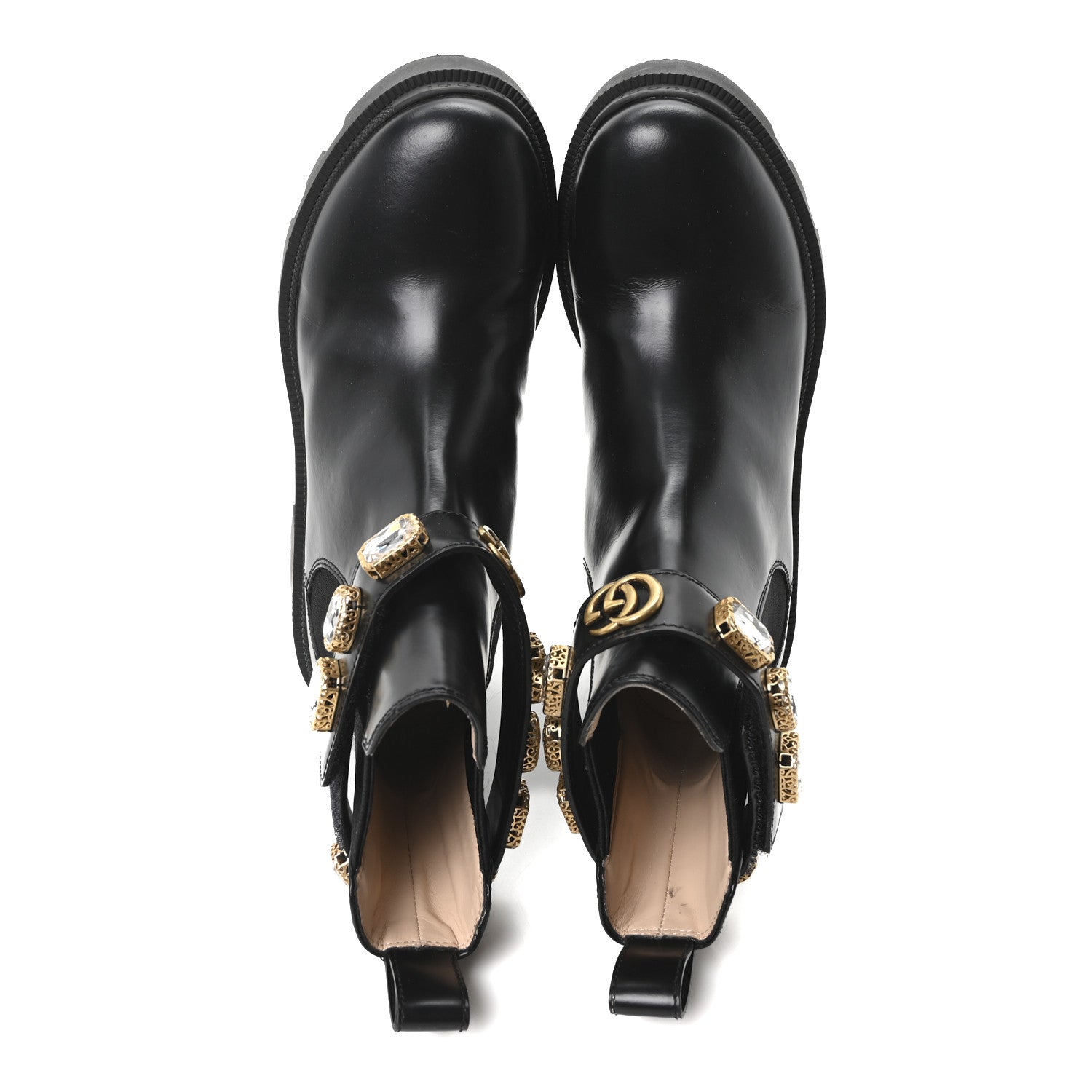 Gucci Calfskin Crystal GG Trip Chelsea Ankle Boots 35 Black