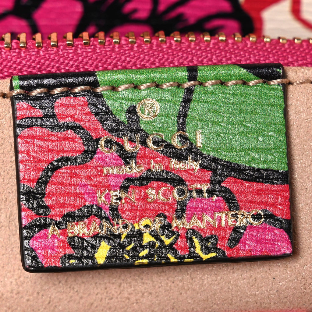 Gucci X KEN SCOTT Textured Calfskin Pomponica Print Horsebit 1955 Shoulder Bag Multicolor Fuxia Pompom