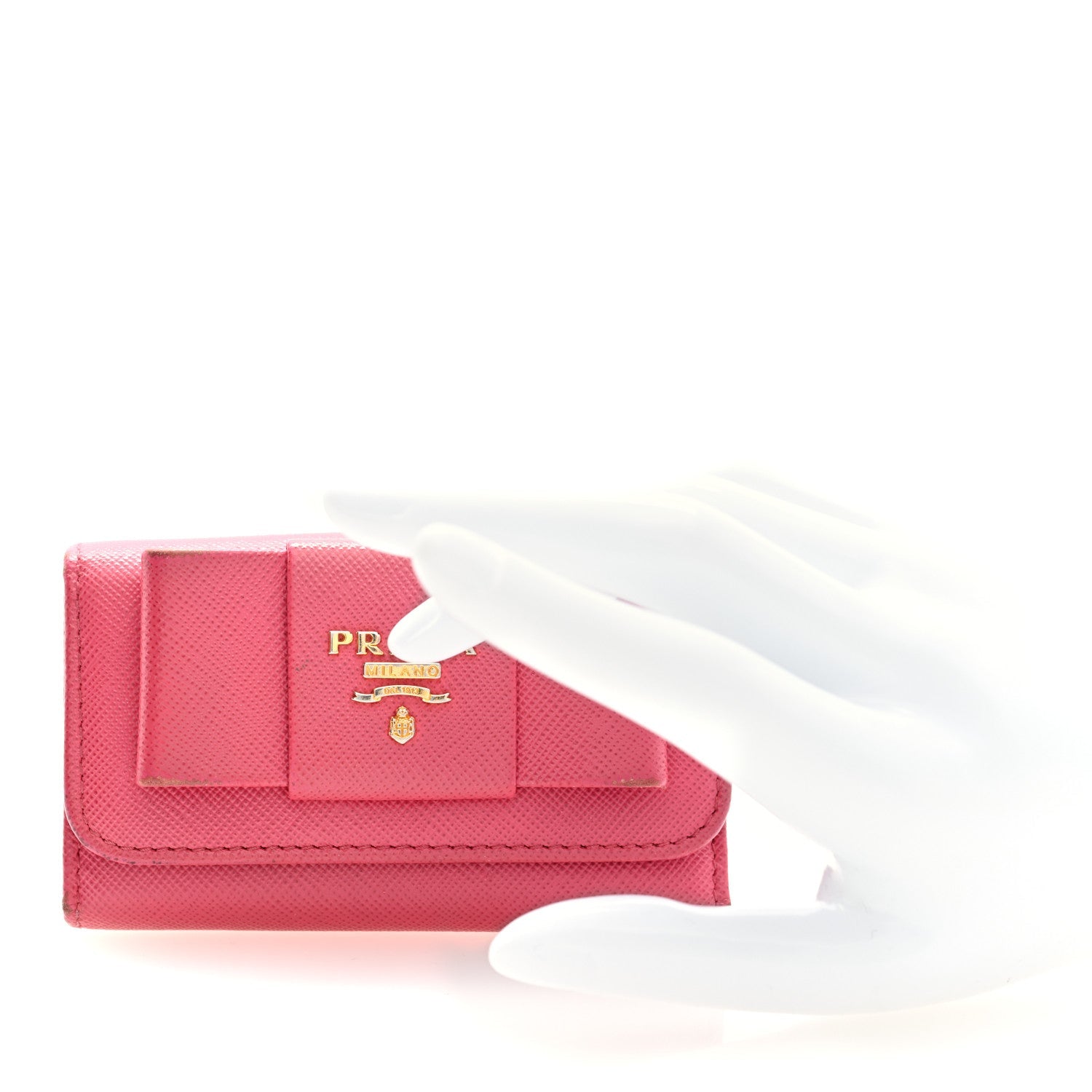 Prada Saffiano Fiocco Bow Metal 6 Key Holder Peonia