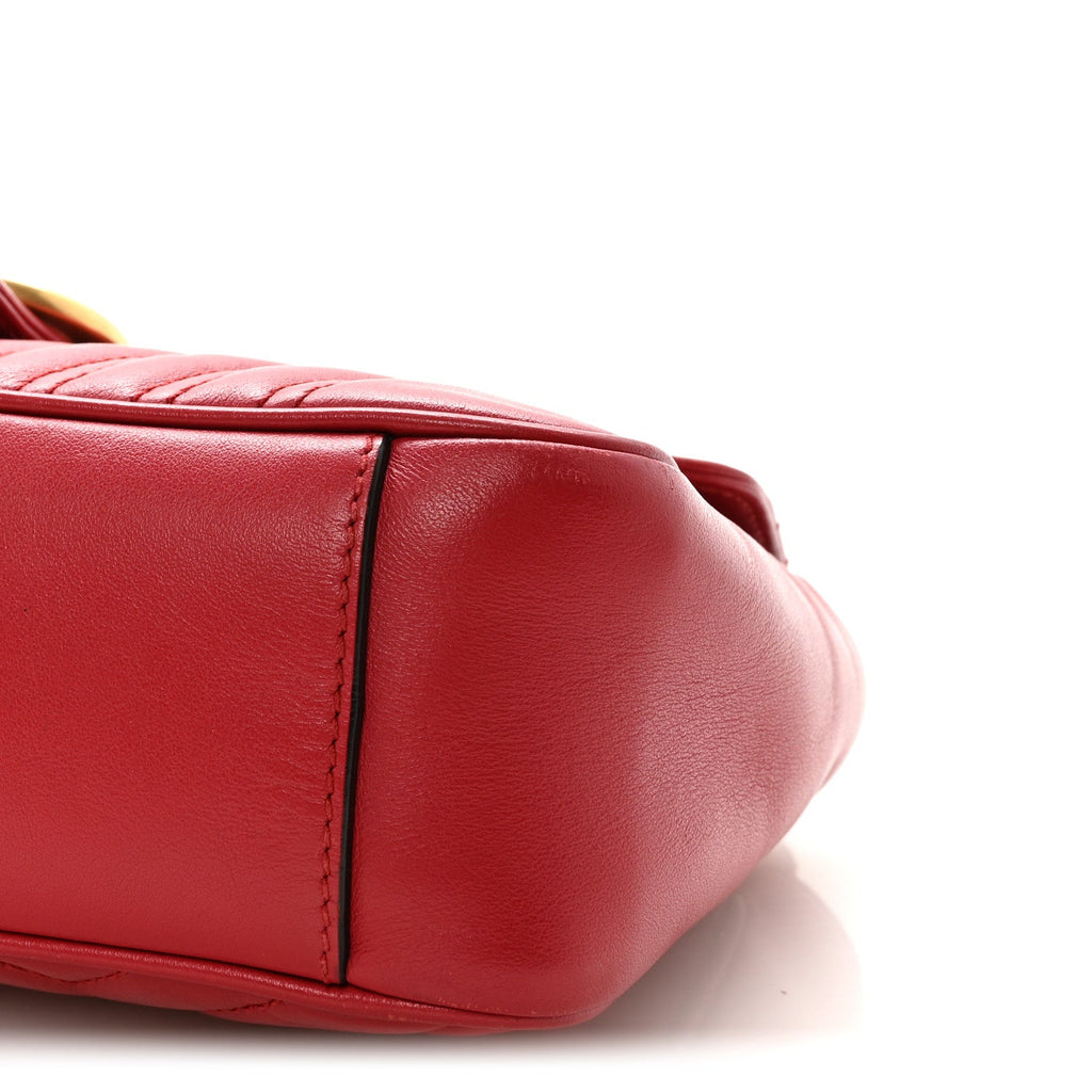 Gucci Calfskin Matelasse Small GG Marmont Shoulder Bag Hibiscus Red