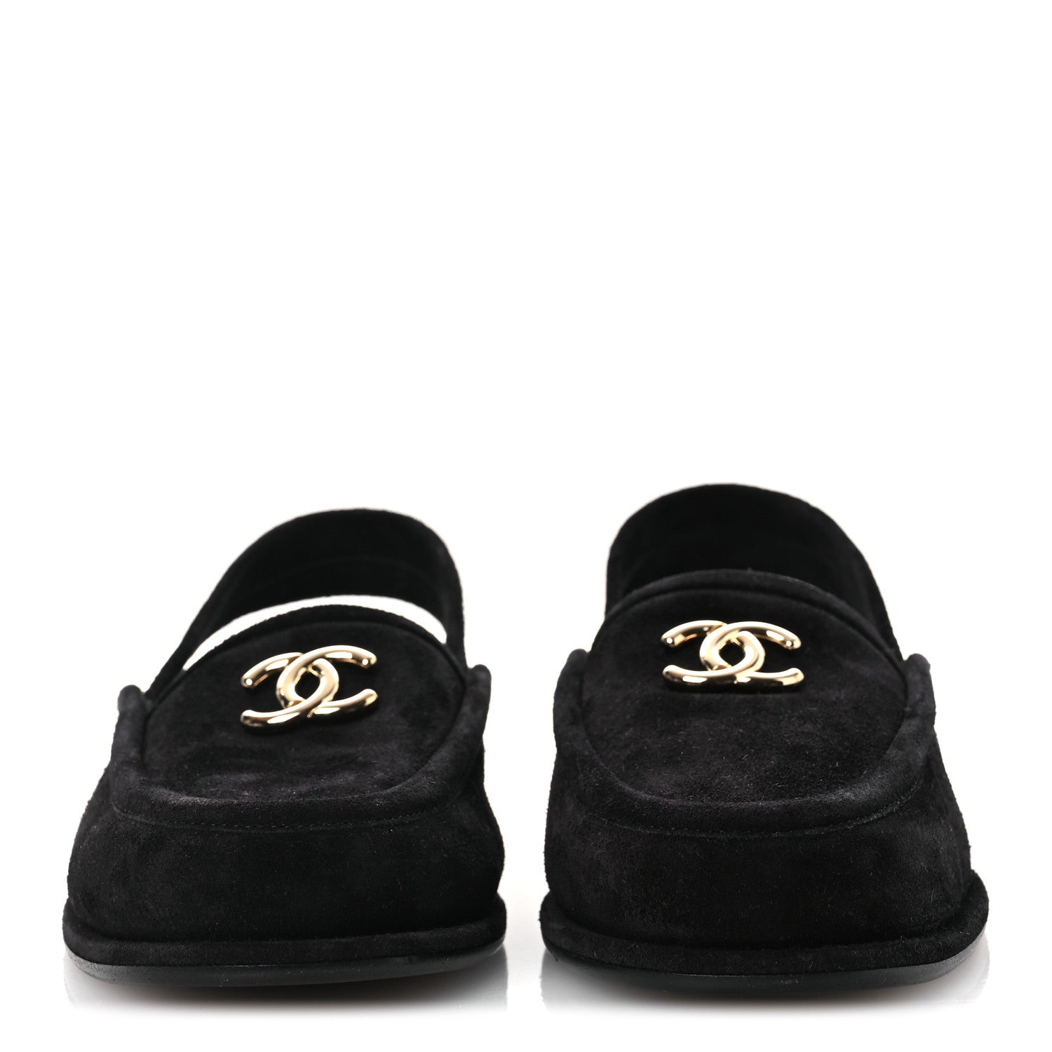 Chanel Suede Calfskin CC Slingback Loafers 37.5 Black
