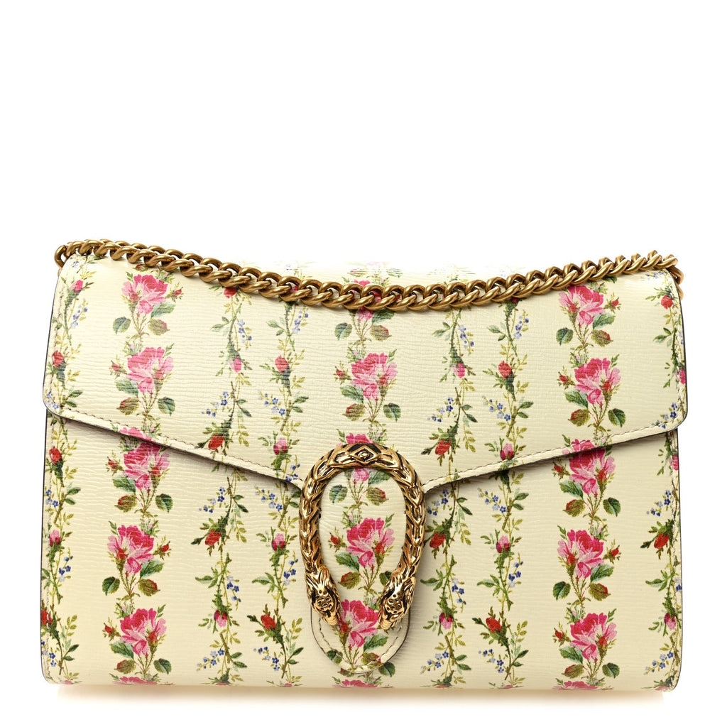 Gucci Calfskin Floral Print Mini Dionysus Chain Wallet Ivory Pink