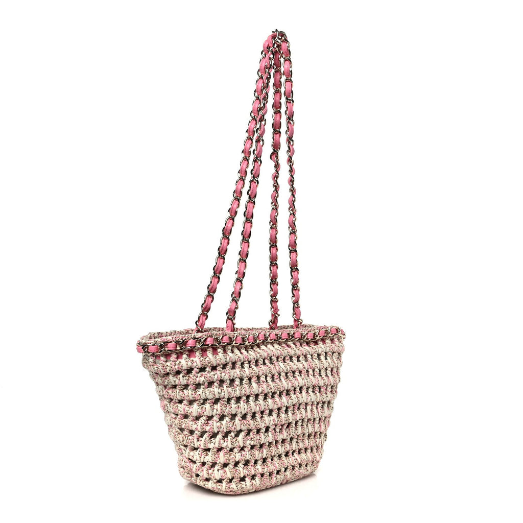 Chanel Mixed Fibers Calfskin Crochet Small Shopping Bag Beige Pink