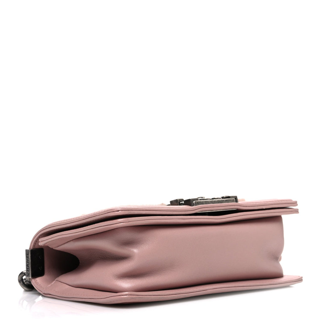 Chanel Fur Calfskin Small Boy Flap Pink