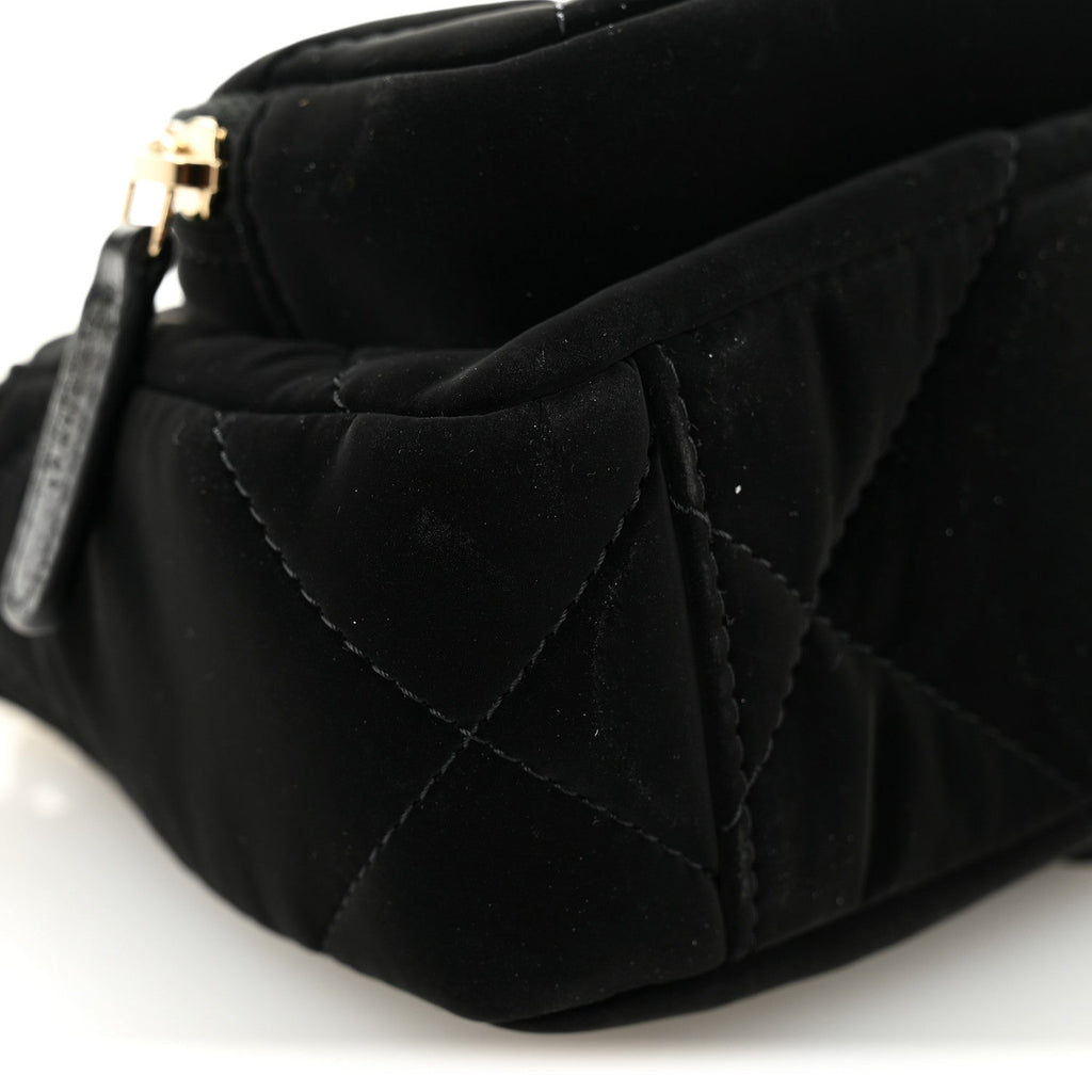 Chanel Velvet Effect Nylon Shiny Crumpled Calfskin Mini Quilted Chanel 25 Clutch With Chain Black